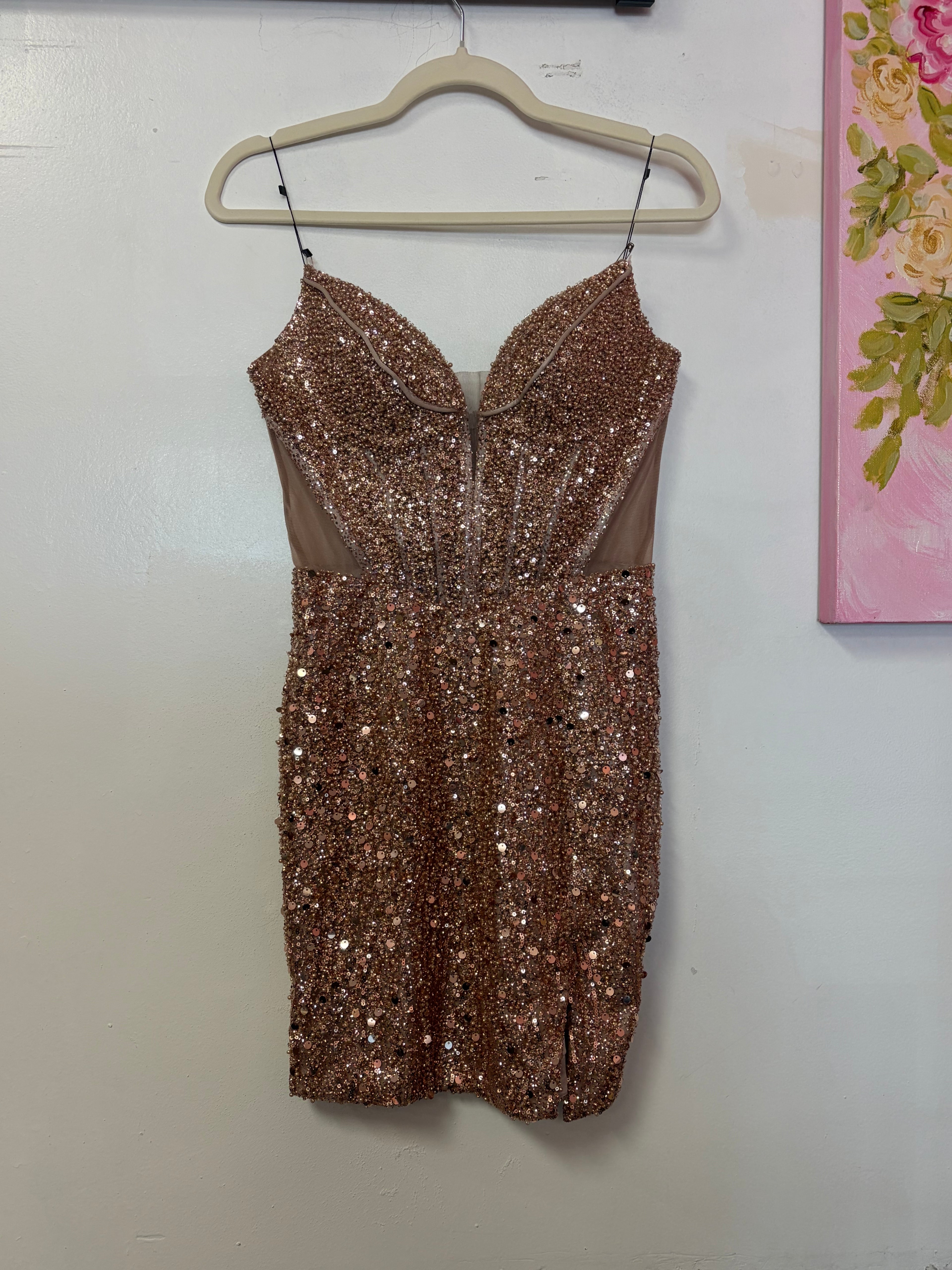 Nox Anabel F958 Gold Beaded Sequin Corset Mini Dress