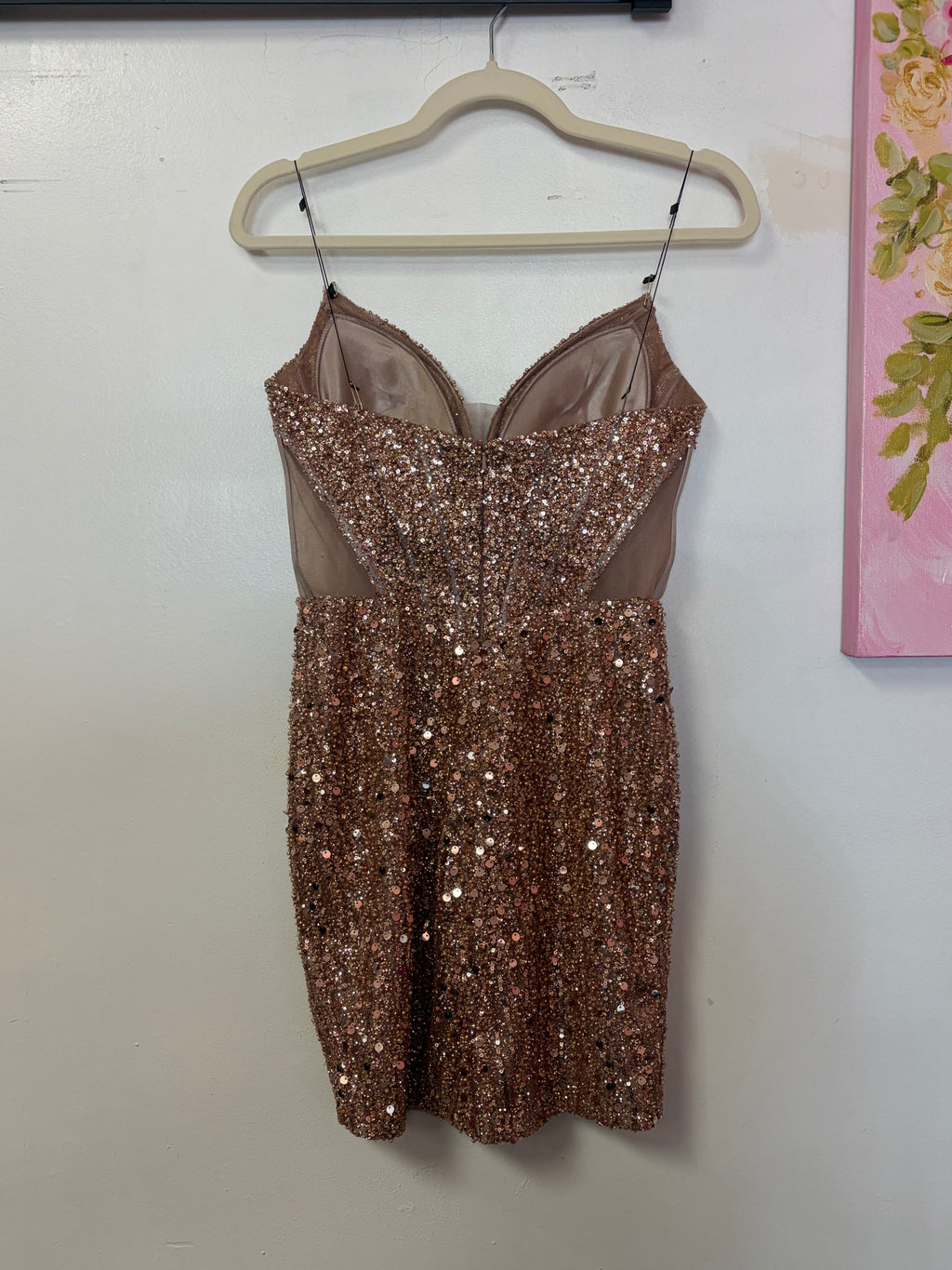 Nox Anabel F958 Gold Beaded Sequin Corset Mini Dress