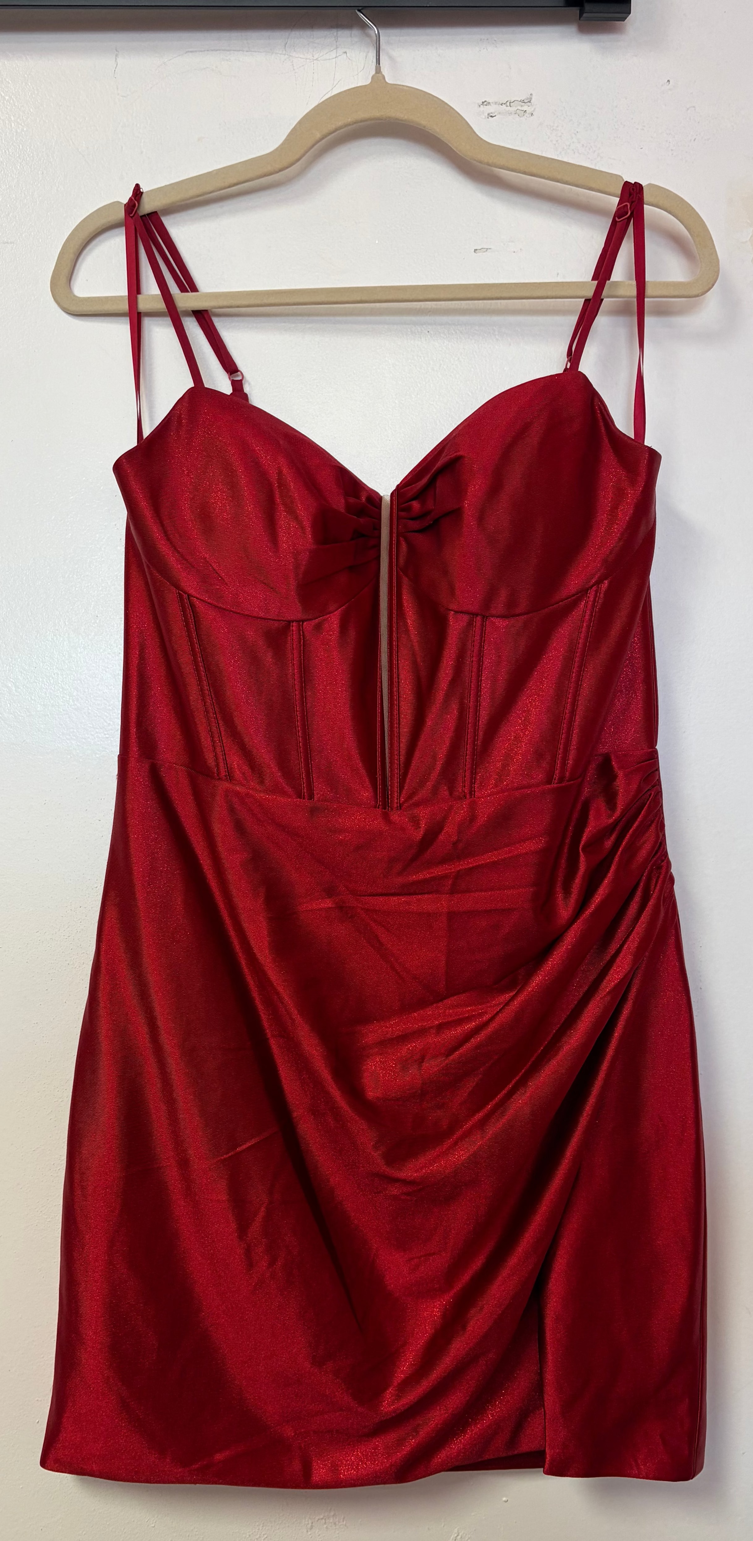 Abby Paris 94192 Red Shimmer Corset Mini Dress