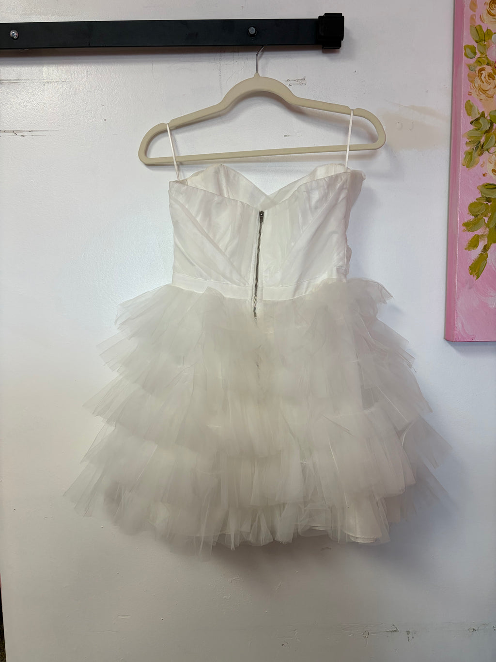 LUXXEL White Tiered Tulle Mini Dress