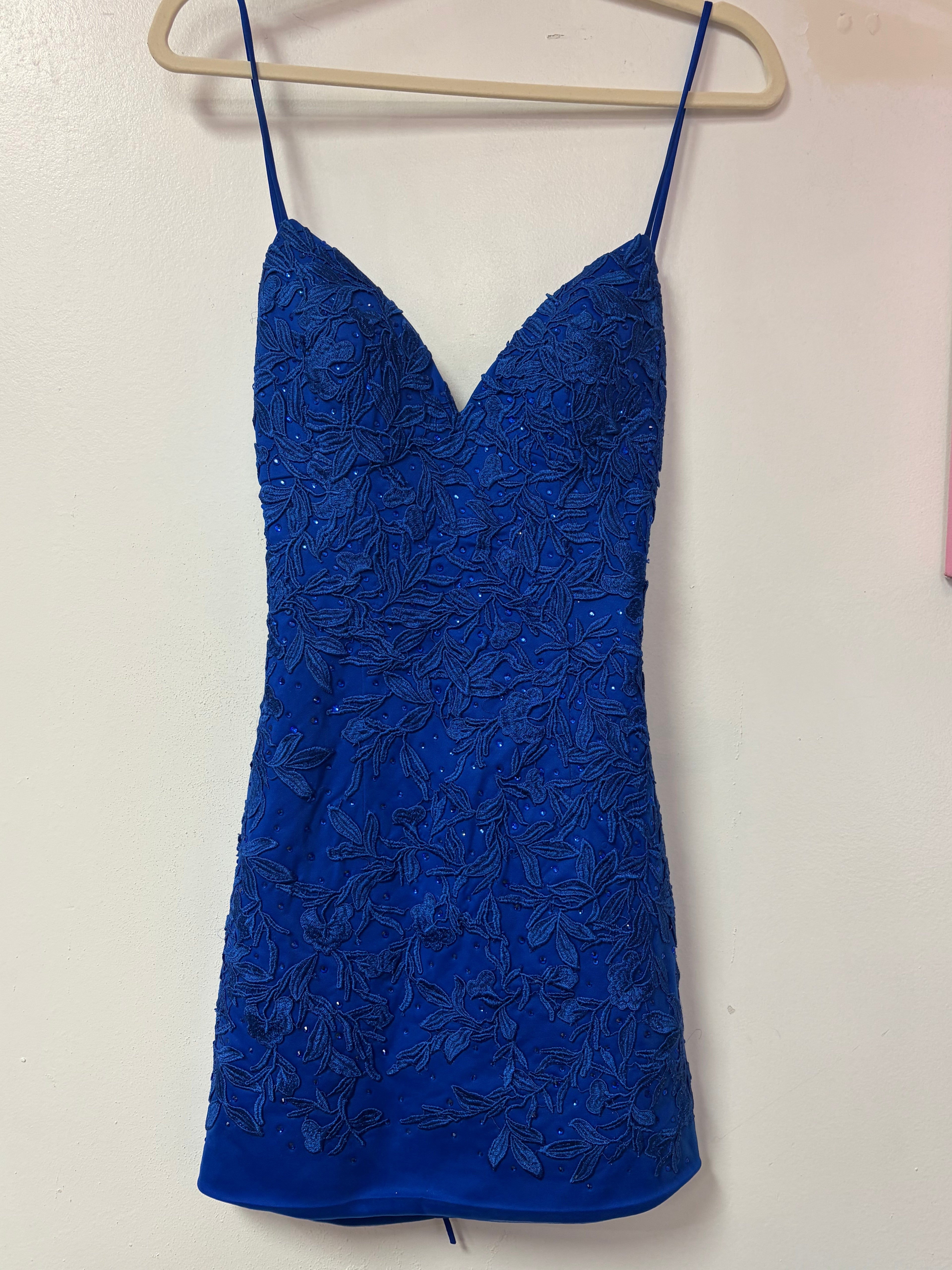 Faviana S10626 Royal Blue Lace Appliqué Cocktail Dress