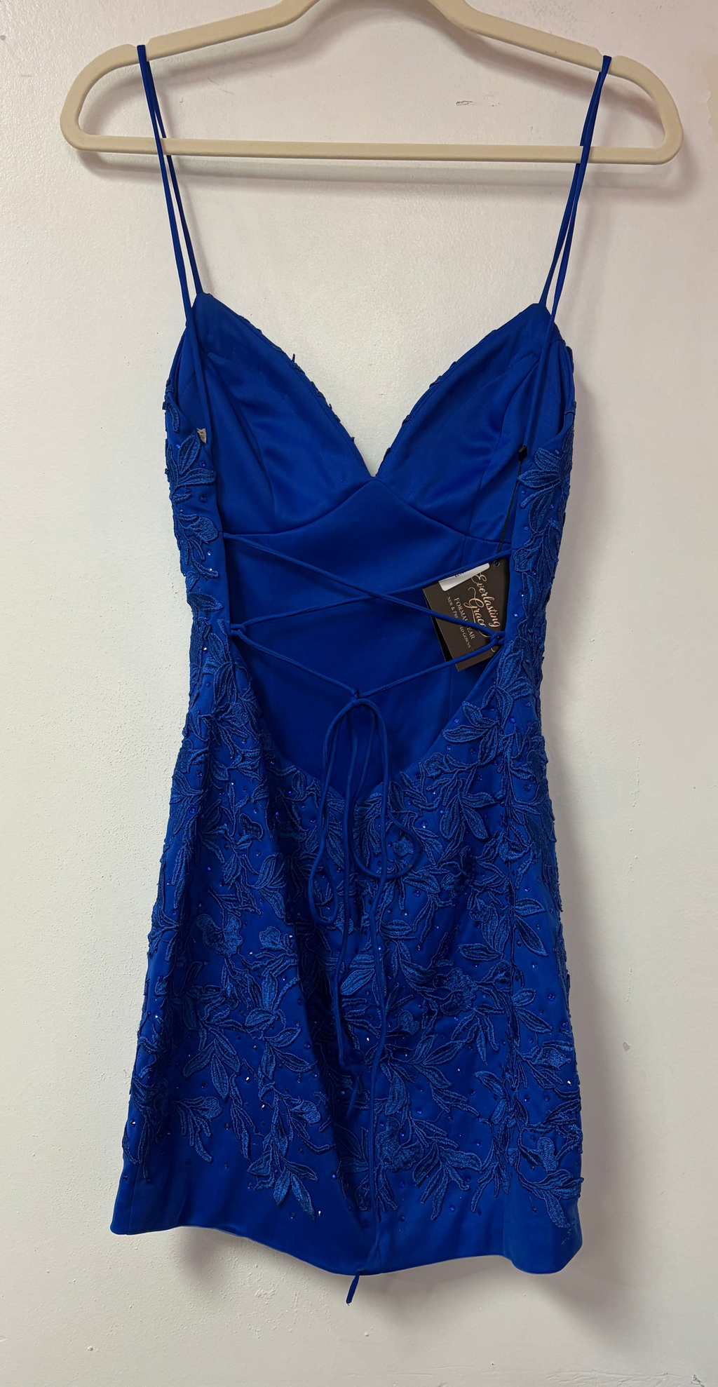 Faviana S10626 Royal Blue Lace Appliqué Cocktail Dress