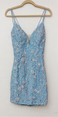 Amarra 87129 Dusty Blue Sequin Lace Mini Dress