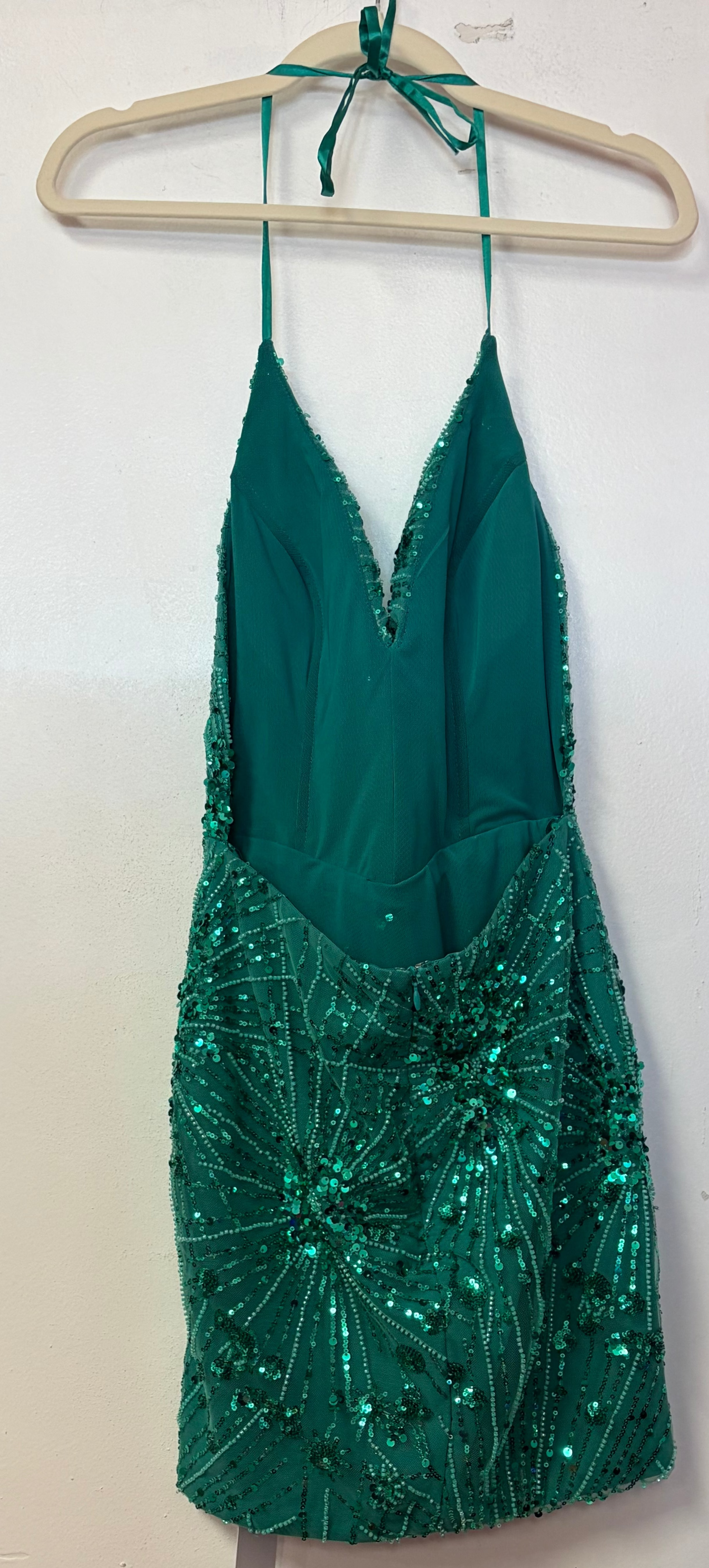 Portia and Scarlett PS23136 Emerald Sequin Halter Mini Dress