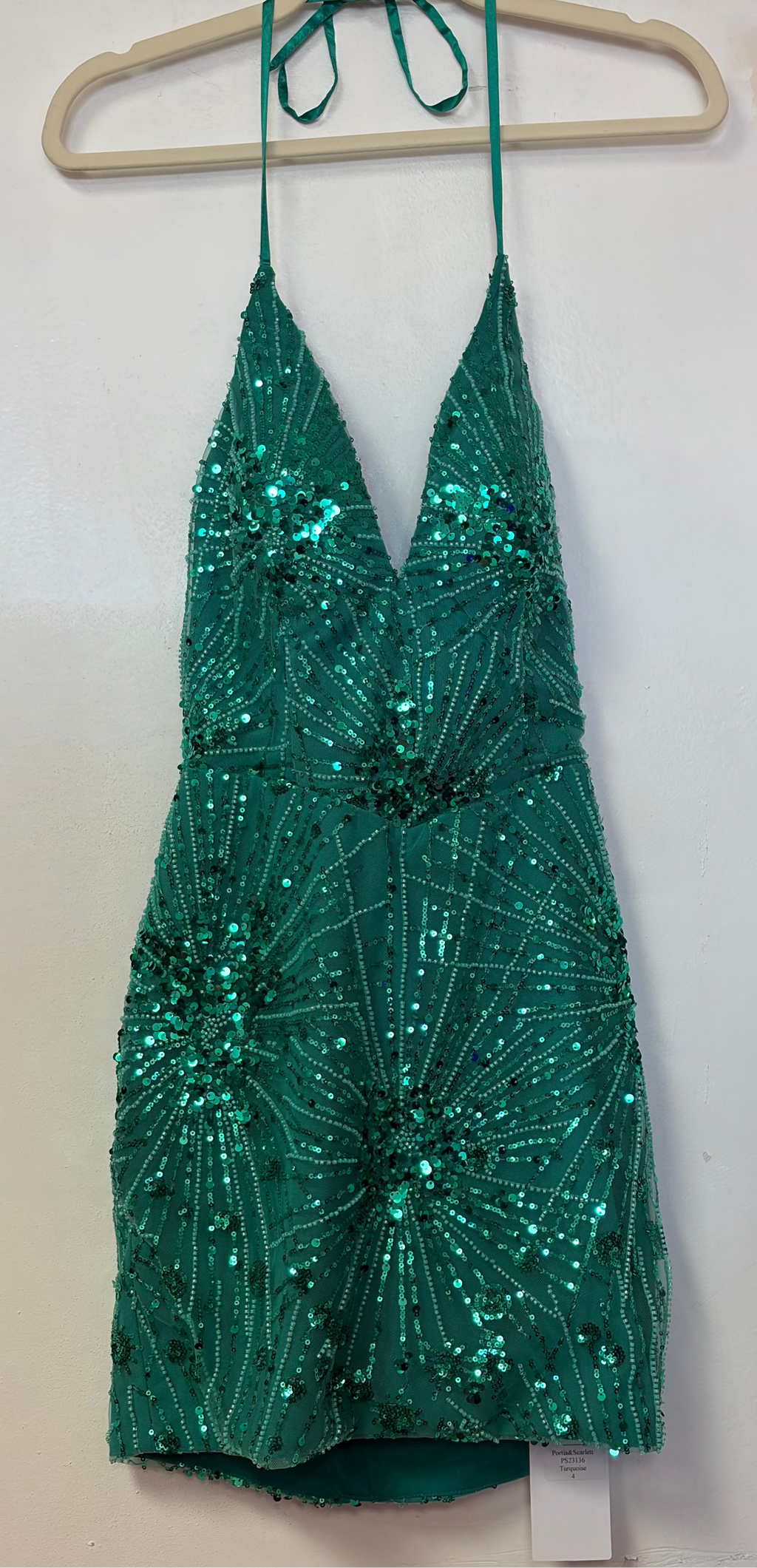 Portia and Scarlett PS23136 Emerald Sequin Halter Mini Dress