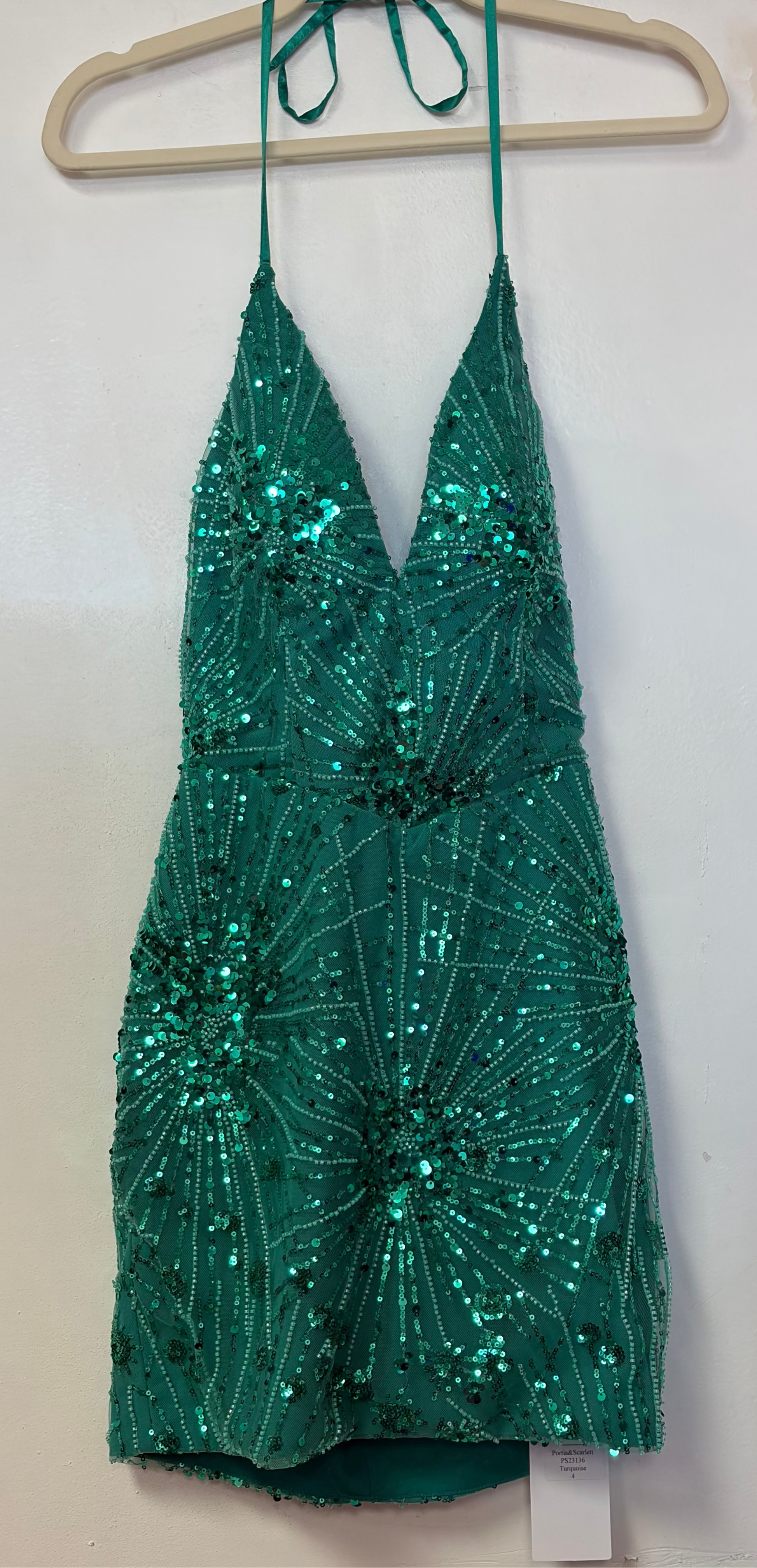 Portia and Scarlett PS23136 Emerald Sequin Halter Mini Dress