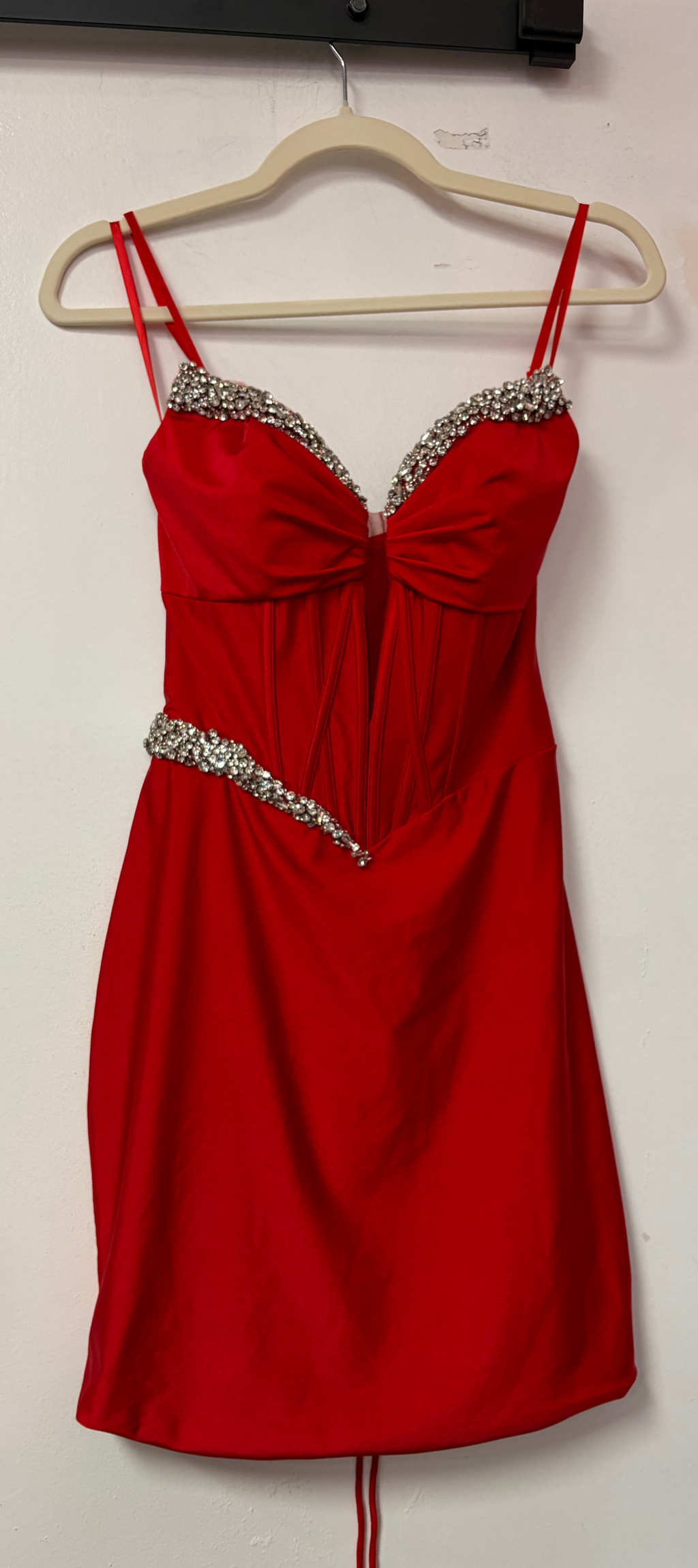 Nox Anabel Y224 Red Rhinestone Corset Mini Dress