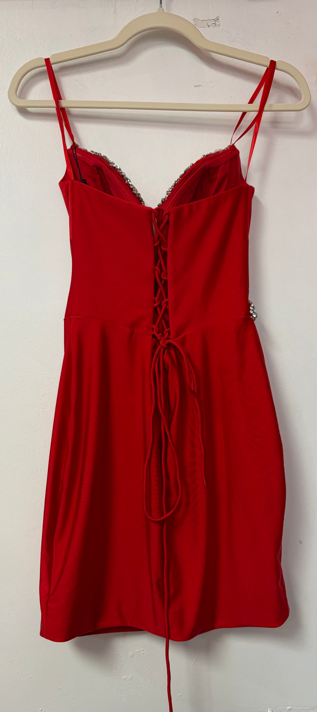 Nox Anabel Y224 Red Rhinestone Corset Mini Dress