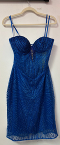 May Queen MQ2232 Royal Blue Beaded Corset Mini Dress