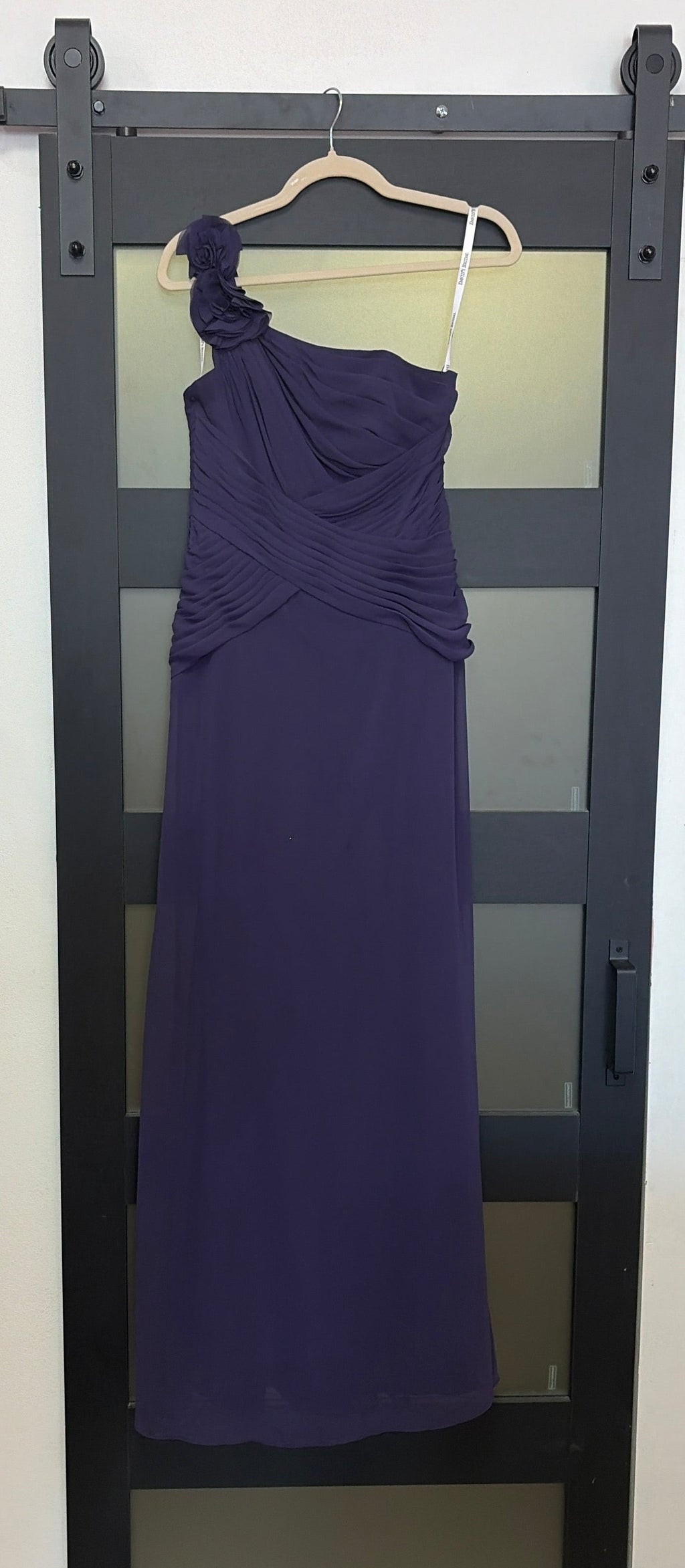 David’s Bridal Plum One-Shoulder Chiffon Gown