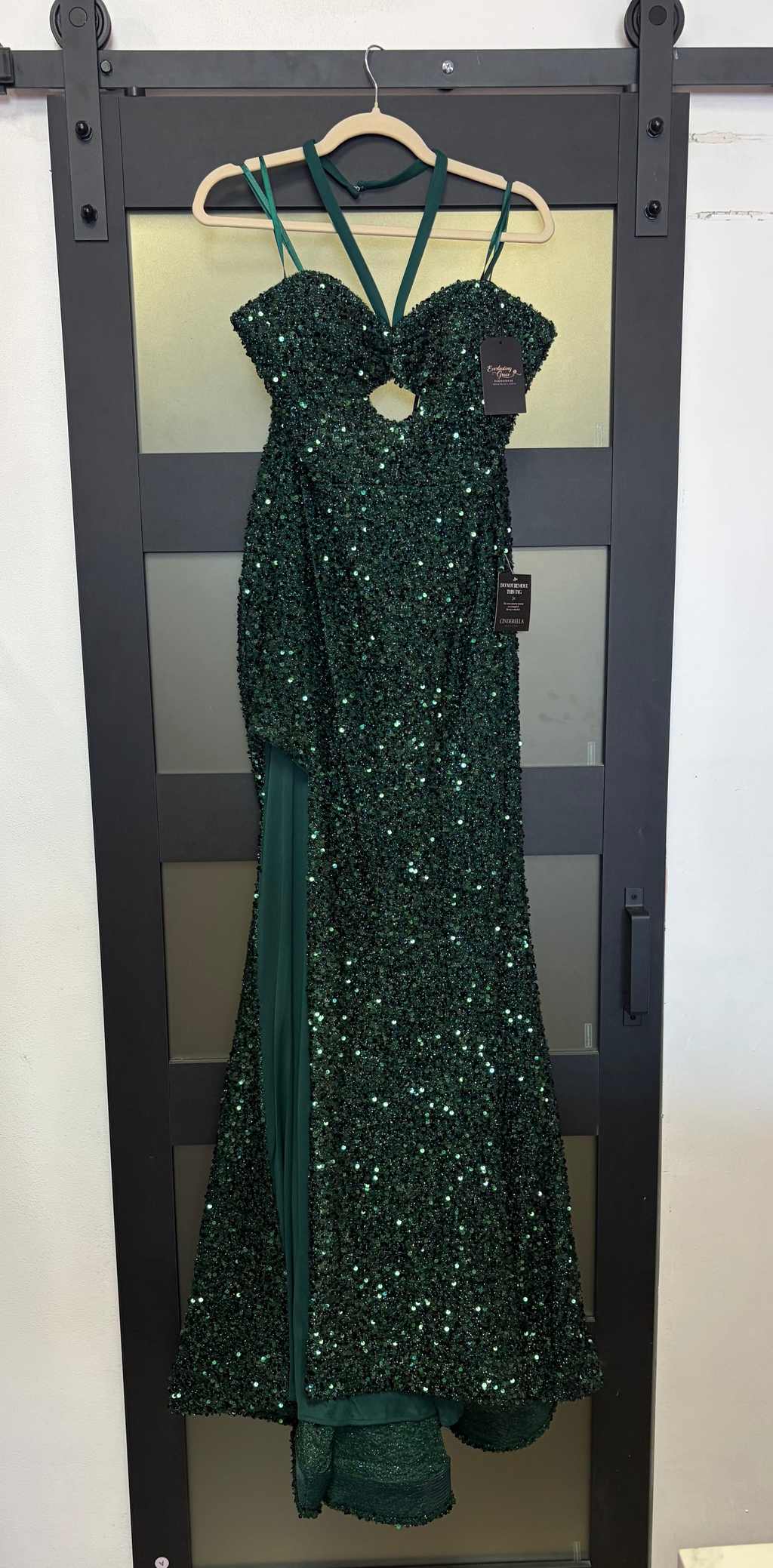Cinderella Divine Emerald Sequin Lace-Up Mermaid Gown