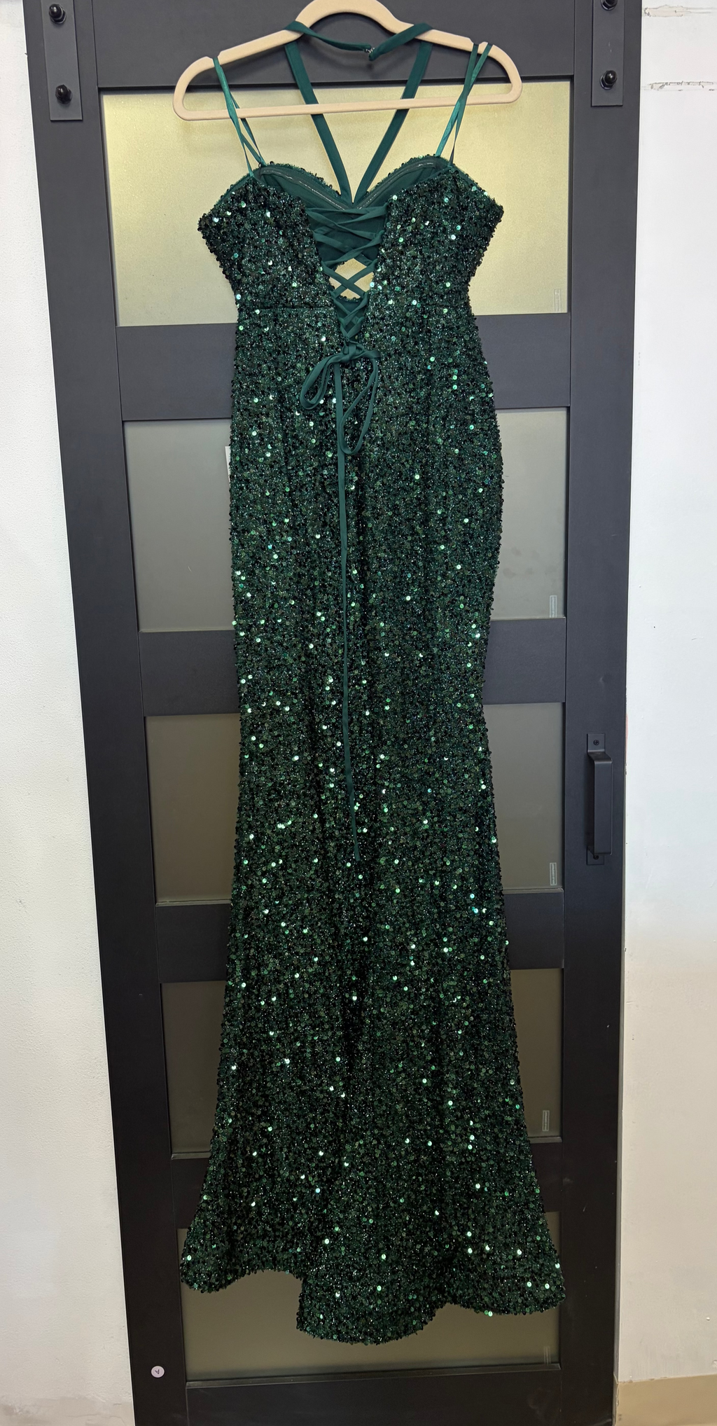 Cinderella Divine Emerald Sequin Lace-Up Mermaid Gown