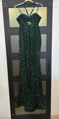 Cinderella Divine Emerald Sequin Lace-Up Mermaid Gown