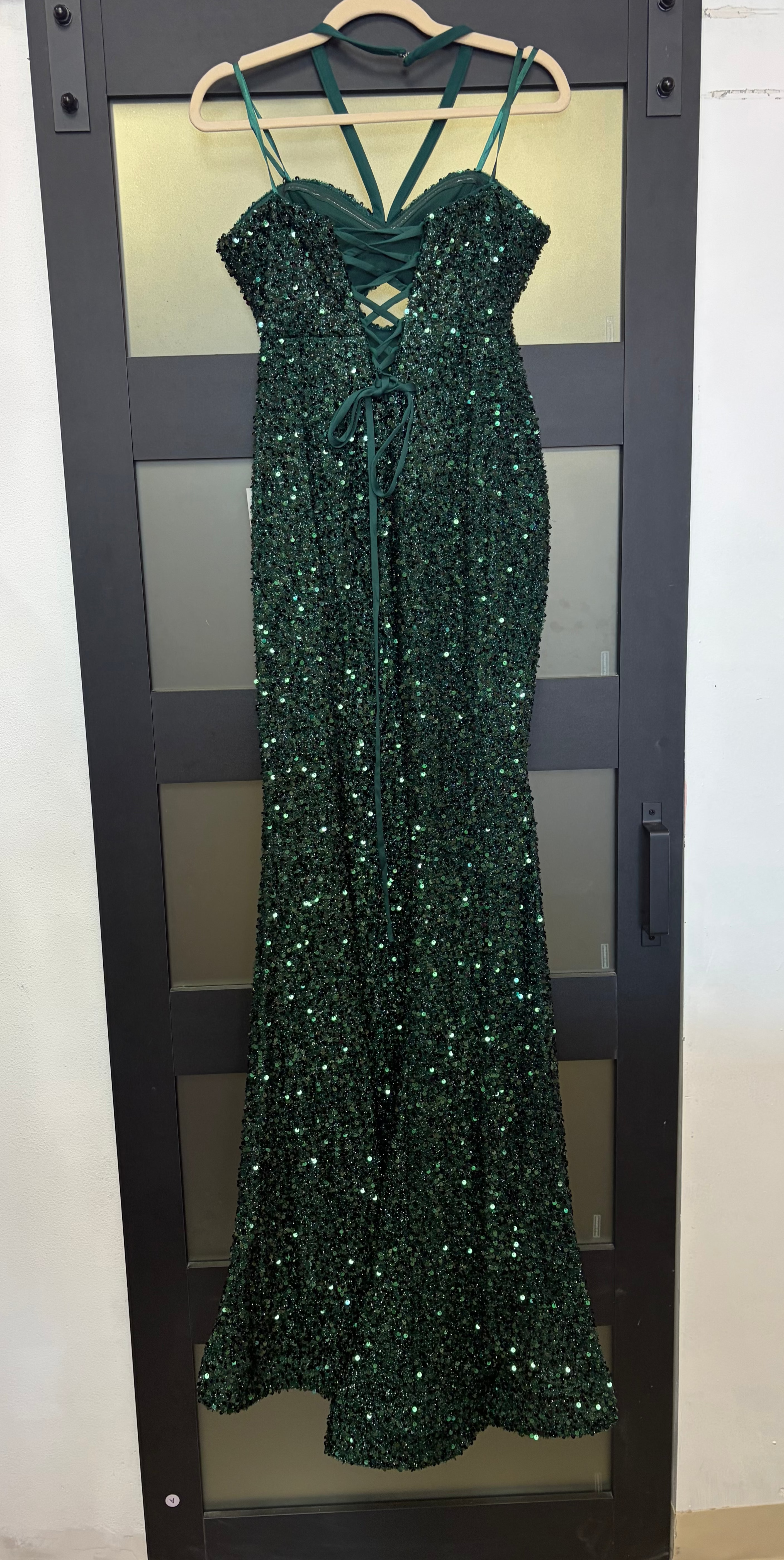Cinderella Divine Emerald Sequin Lace-Up Mermaid Gown