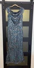 Tadashi Shoji Dusty Blue Sequin Lace Evening Gown