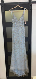 GB Ice Blue Beaded Mermaid Formal Gown