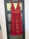 Boohoo Burgundy Crochet Lace Midi Dress