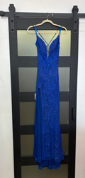 La Femme 31249 Royal Blue Lace Strappy Slit Evening Gown