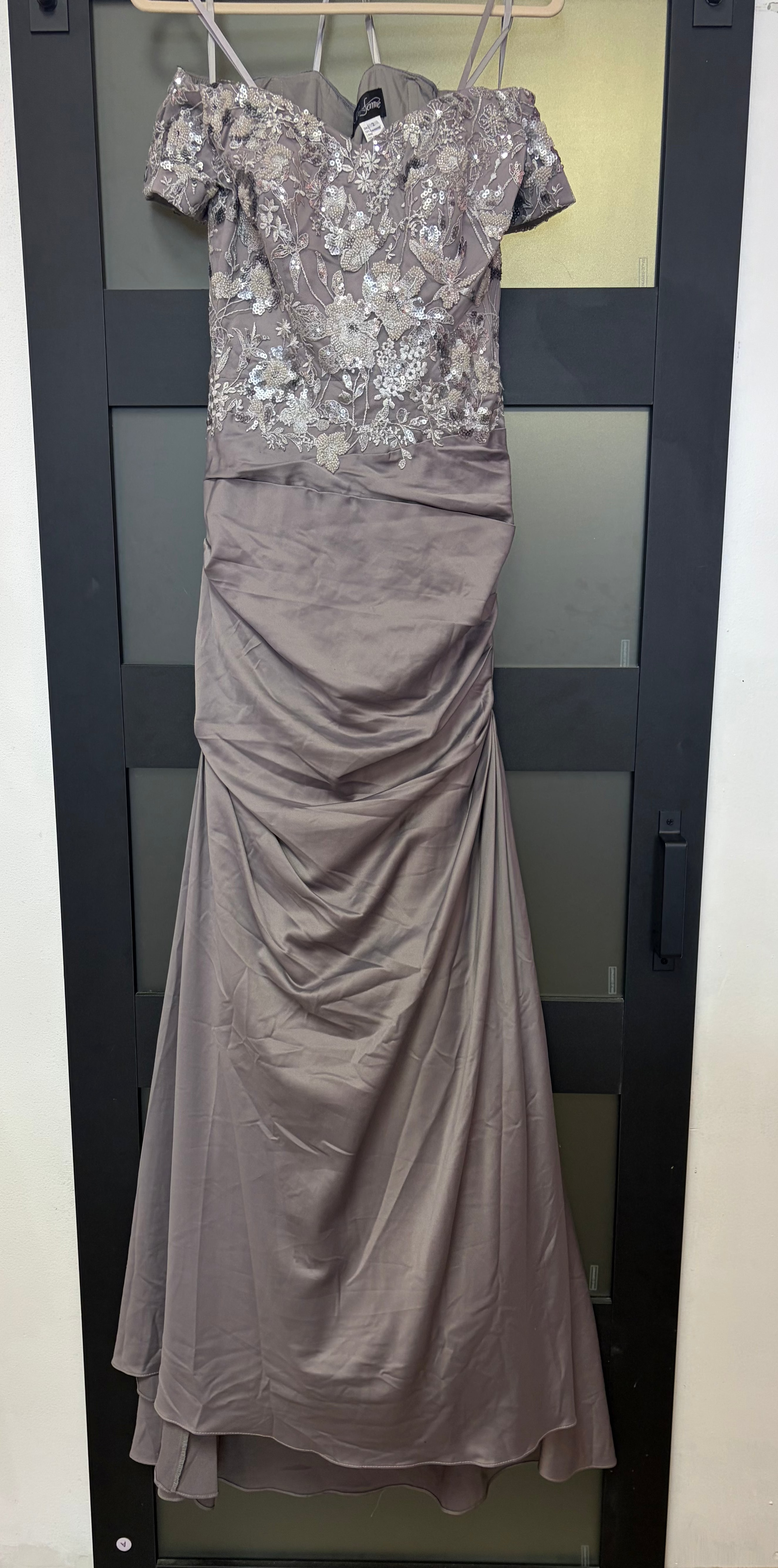 La Femme 30045 Silver Beaded Lace Mermaid Mother of the Bride Gown