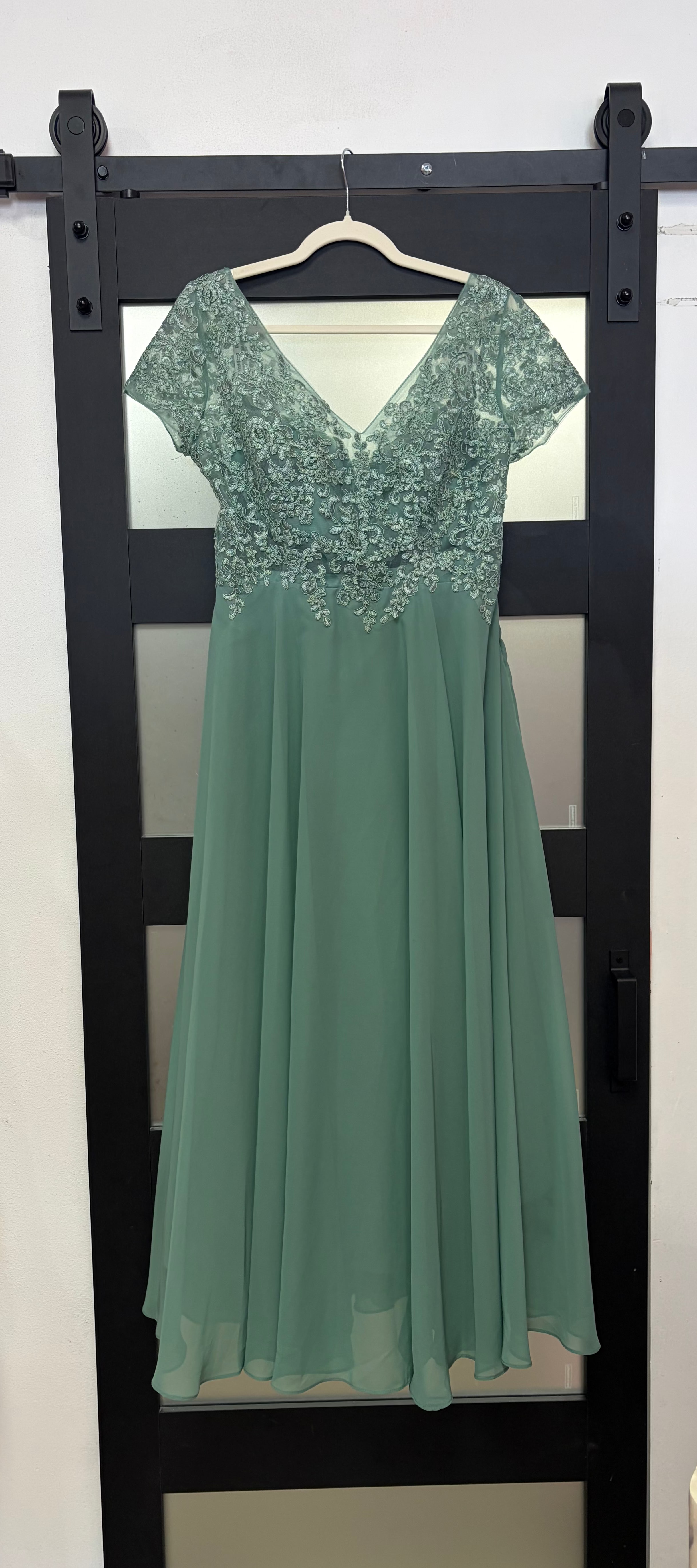 Sage Green Beaded Lace Chiffon A-Line Formal Gown