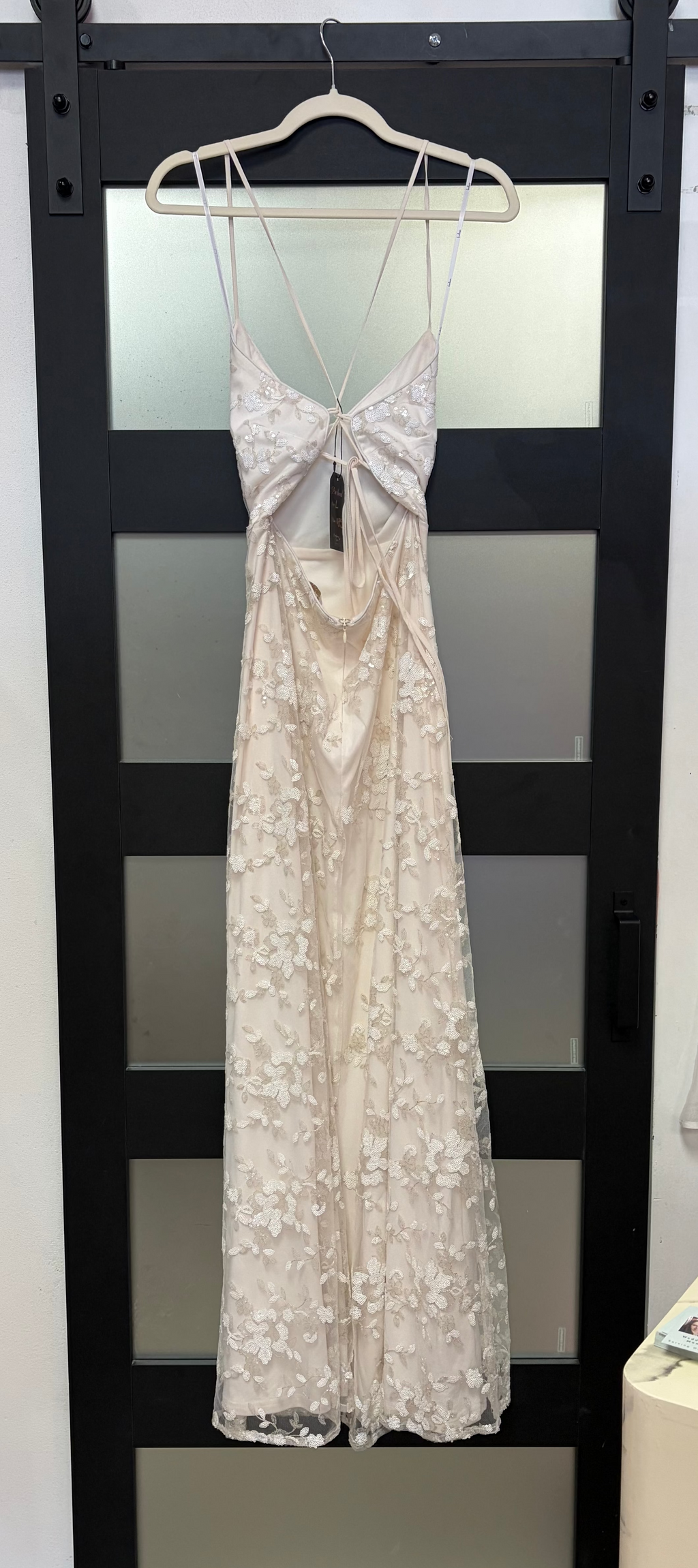 Lulus Ivory Open-Back Floral Appliqué Dress