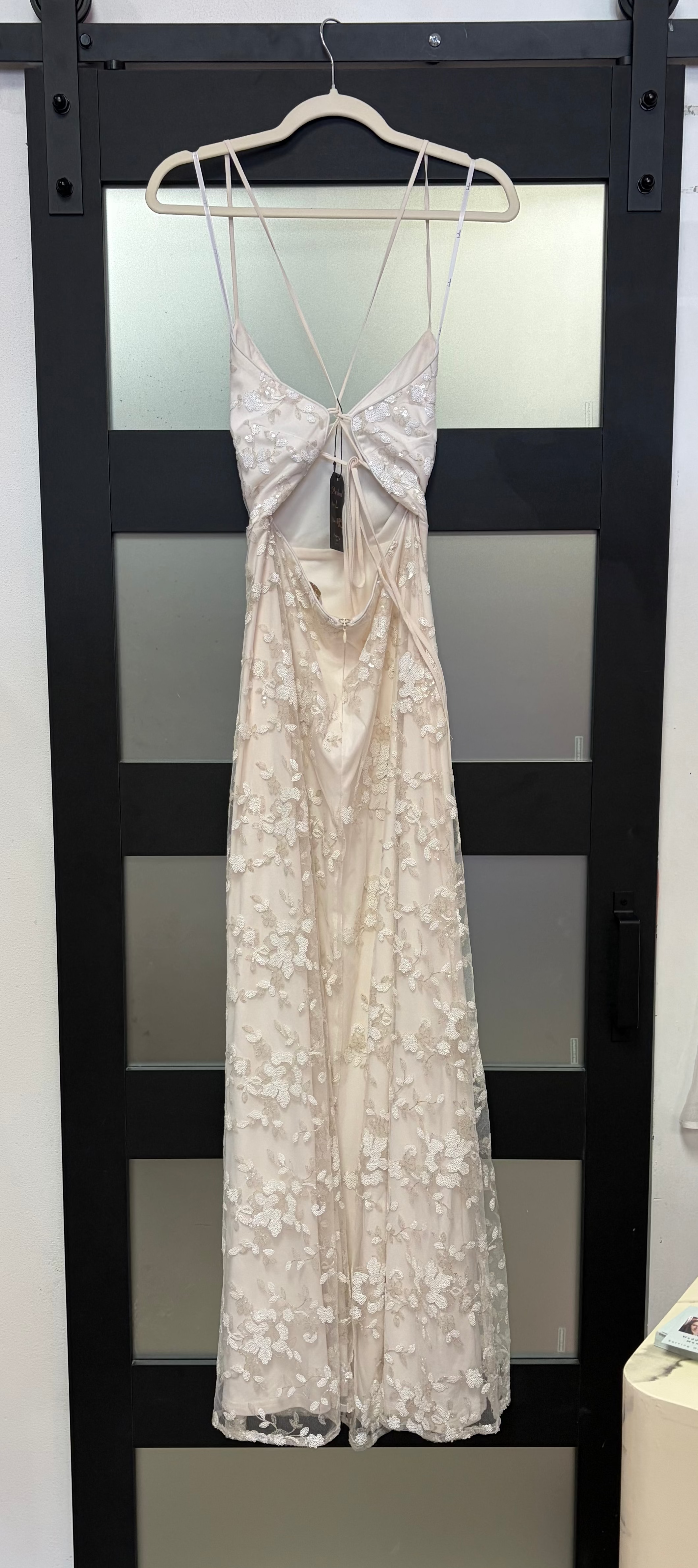 Lulus Ivory Open-Back Floral Appliqué Dress