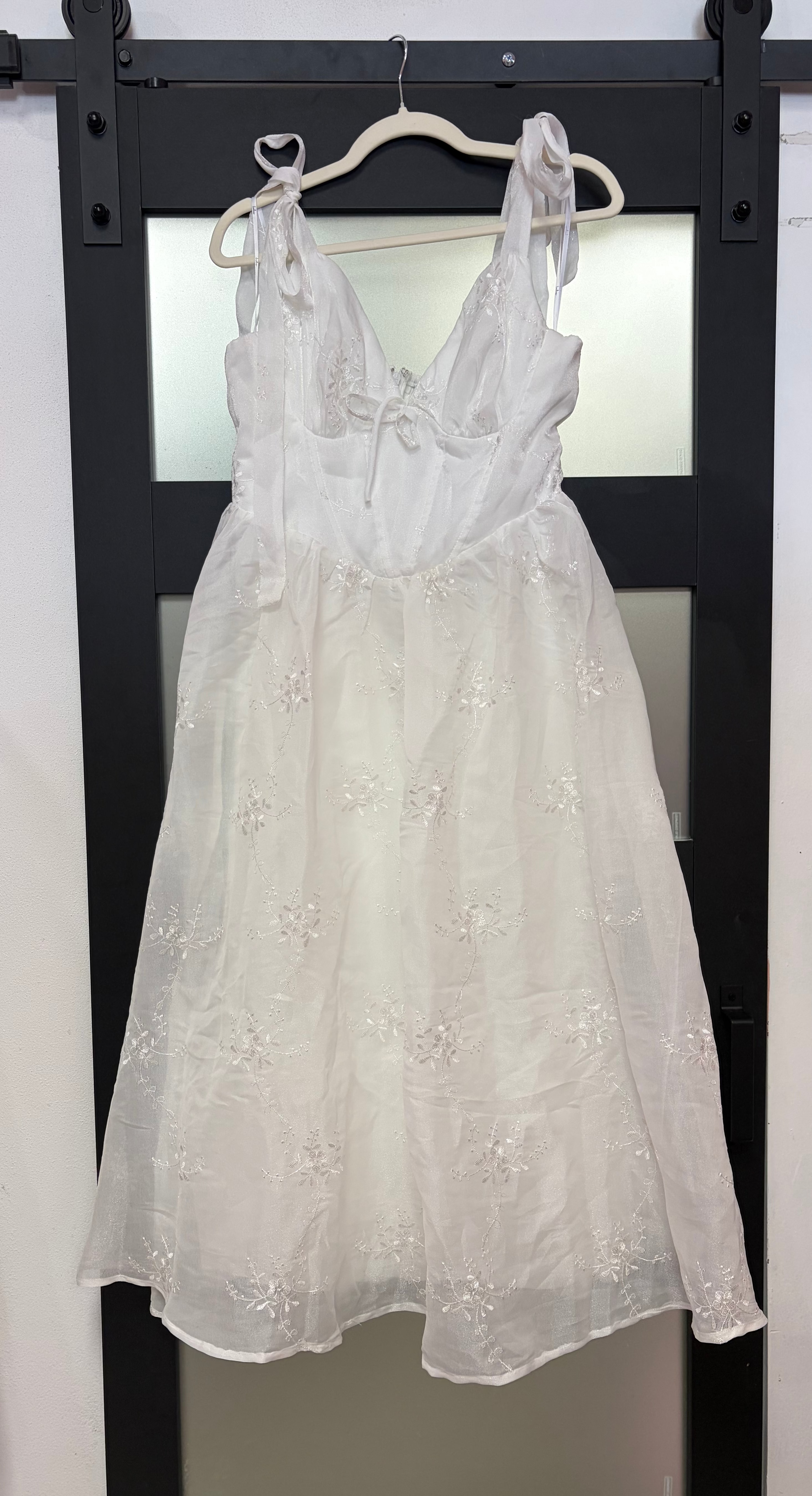 Lulus White Embroidered Tie-Shoulder Mini Dress