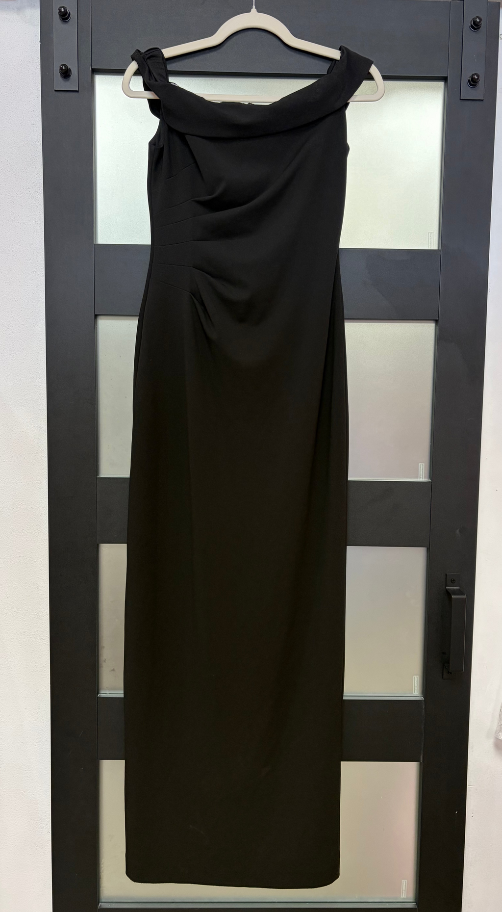 DB Studio Black Draped Off-the-Shoulder Formal Gown