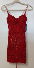 Sherri Hill Red Sequin Lace-Up Back Cocktail Dress