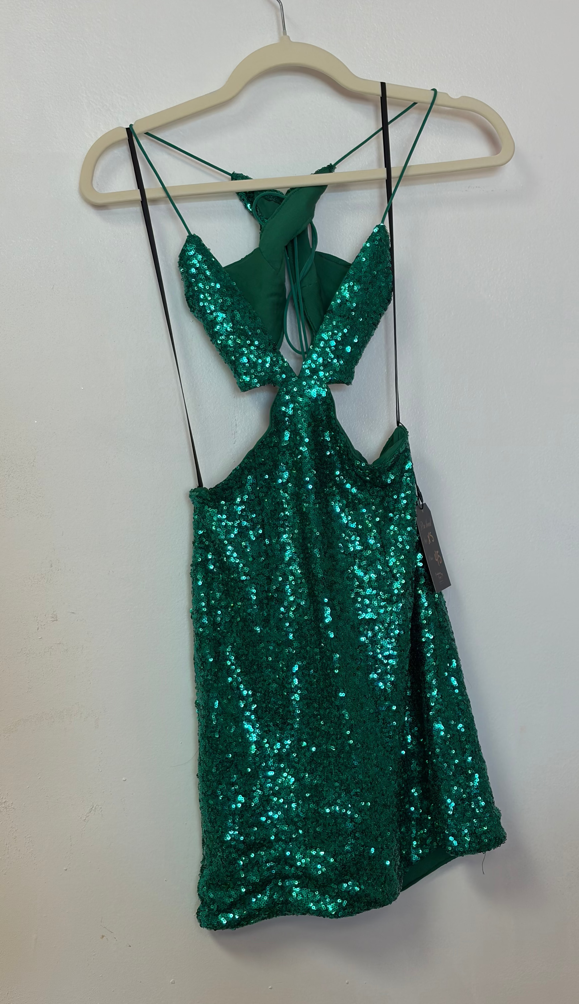 Hello Molly Emerald Green Sequin Cutout Mini Dress