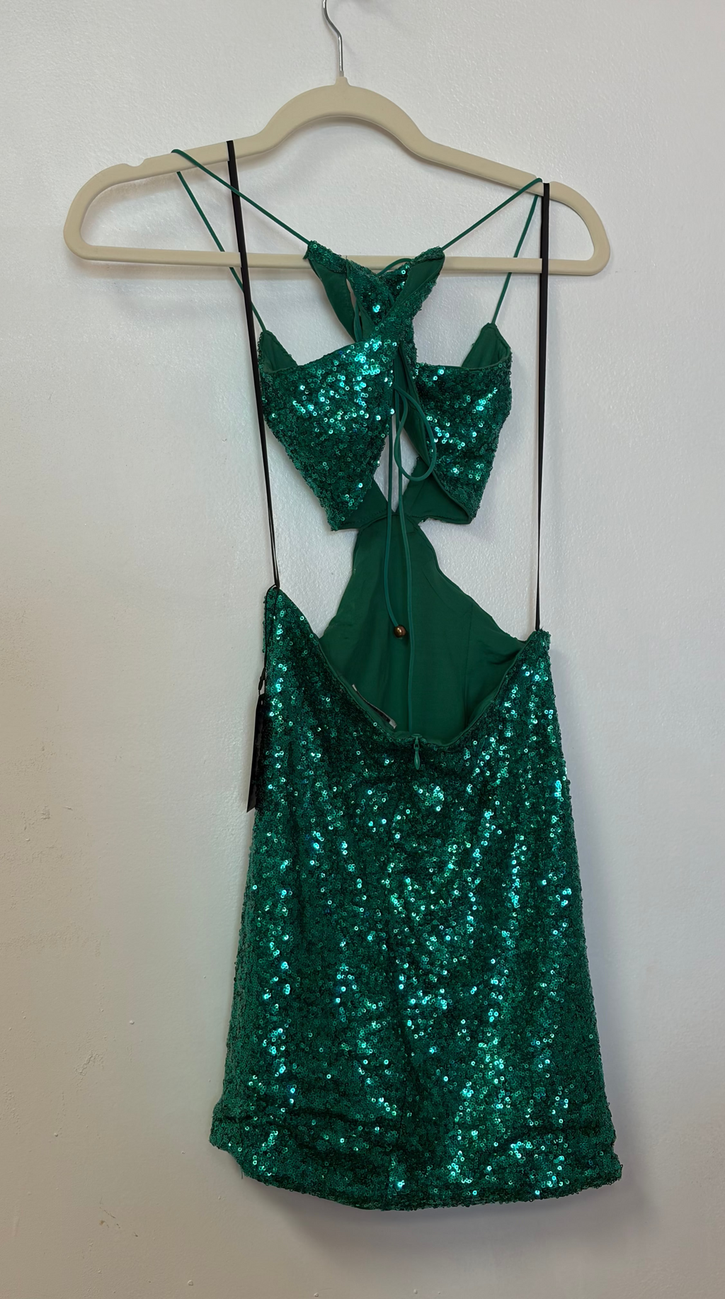 Hello Molly Emerald Green Sequin Cutout Mini Dress