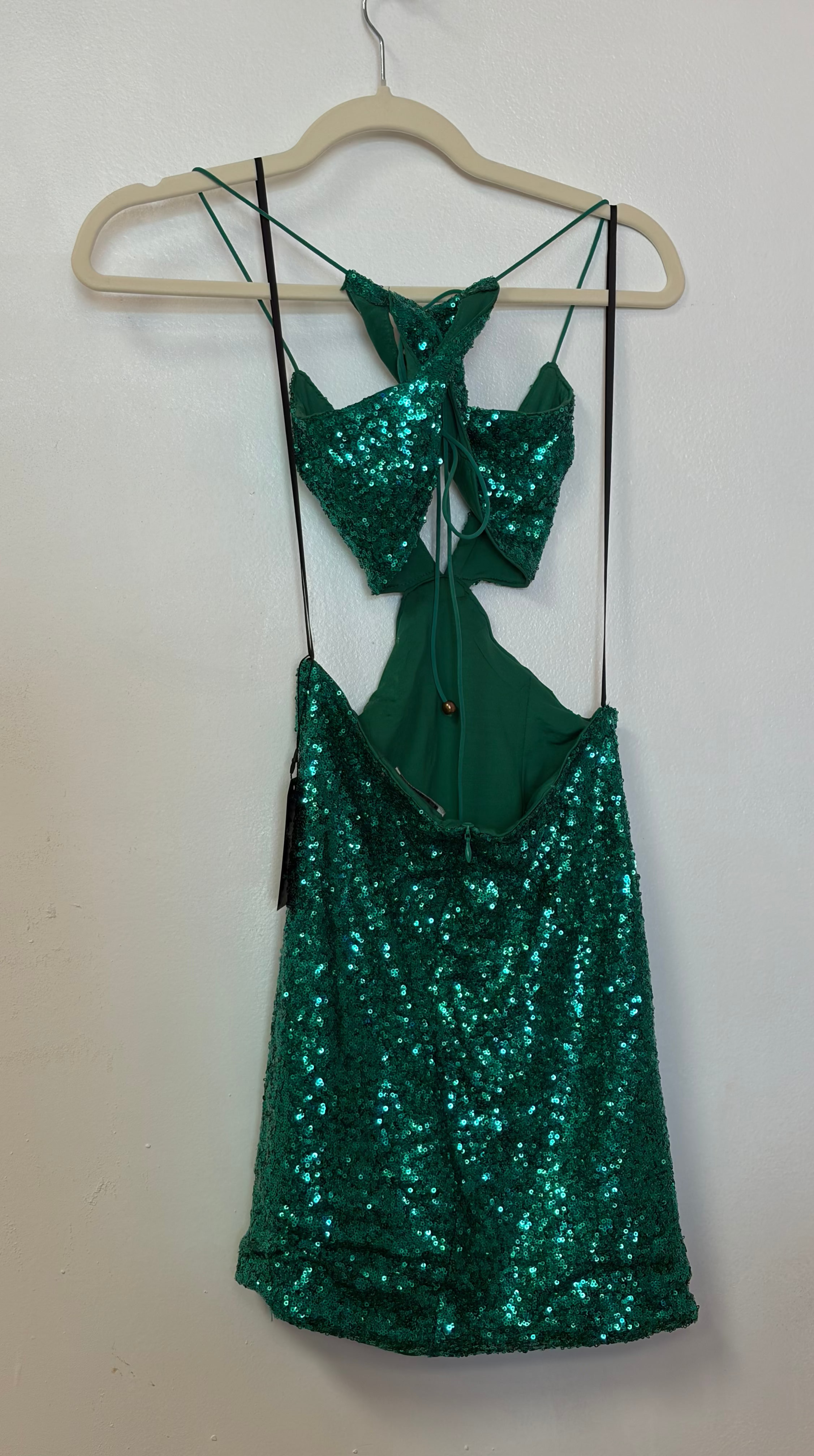 Hello Molly Emerald Green Sequin Cutout Mini Dress