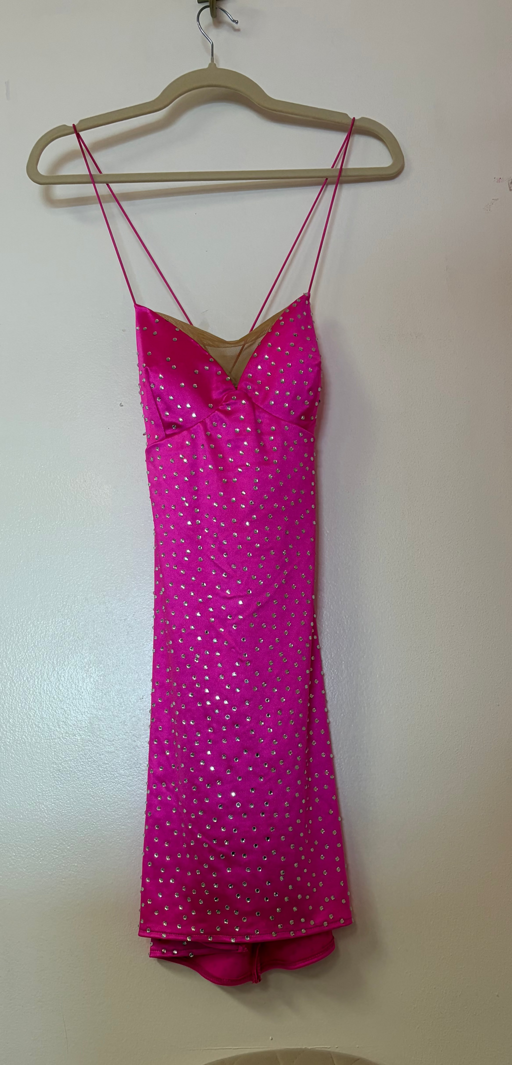 B Darlin Hot Pink Rhinestone Open-Back Cocktail Dress