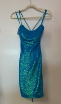 Ashley Lauren 4446 – Ocean Blue Sequin Lace-Up Cocktail Dress