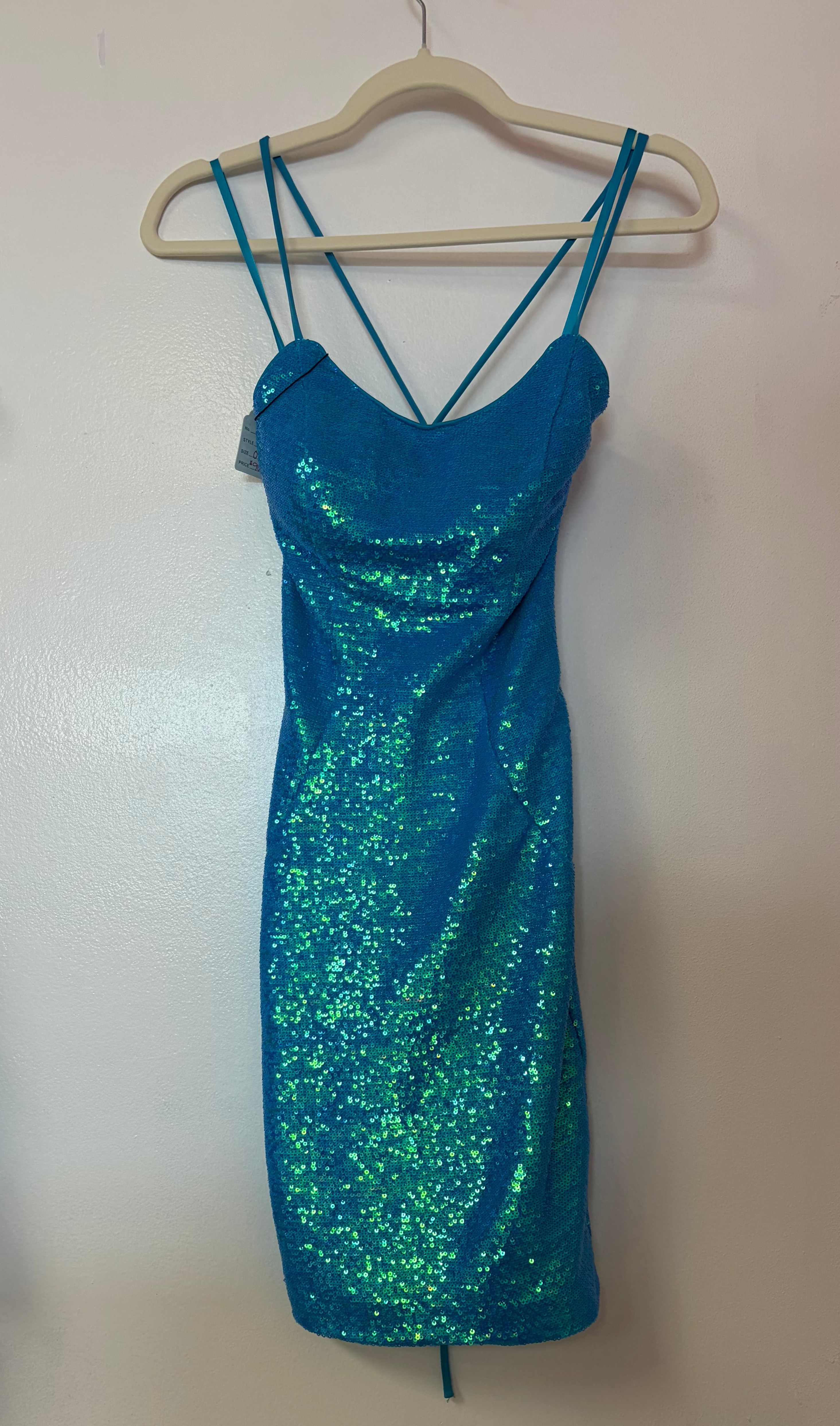 Ashley Lauren 4446 – Ocean Blue Sequin Lace-Up Cocktail Dress