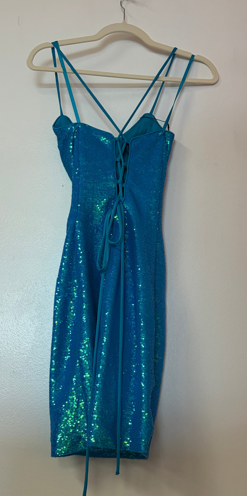 Ashley Lauren 4446 – Ocean Blue Sequin Lace-Up Cocktail Dress