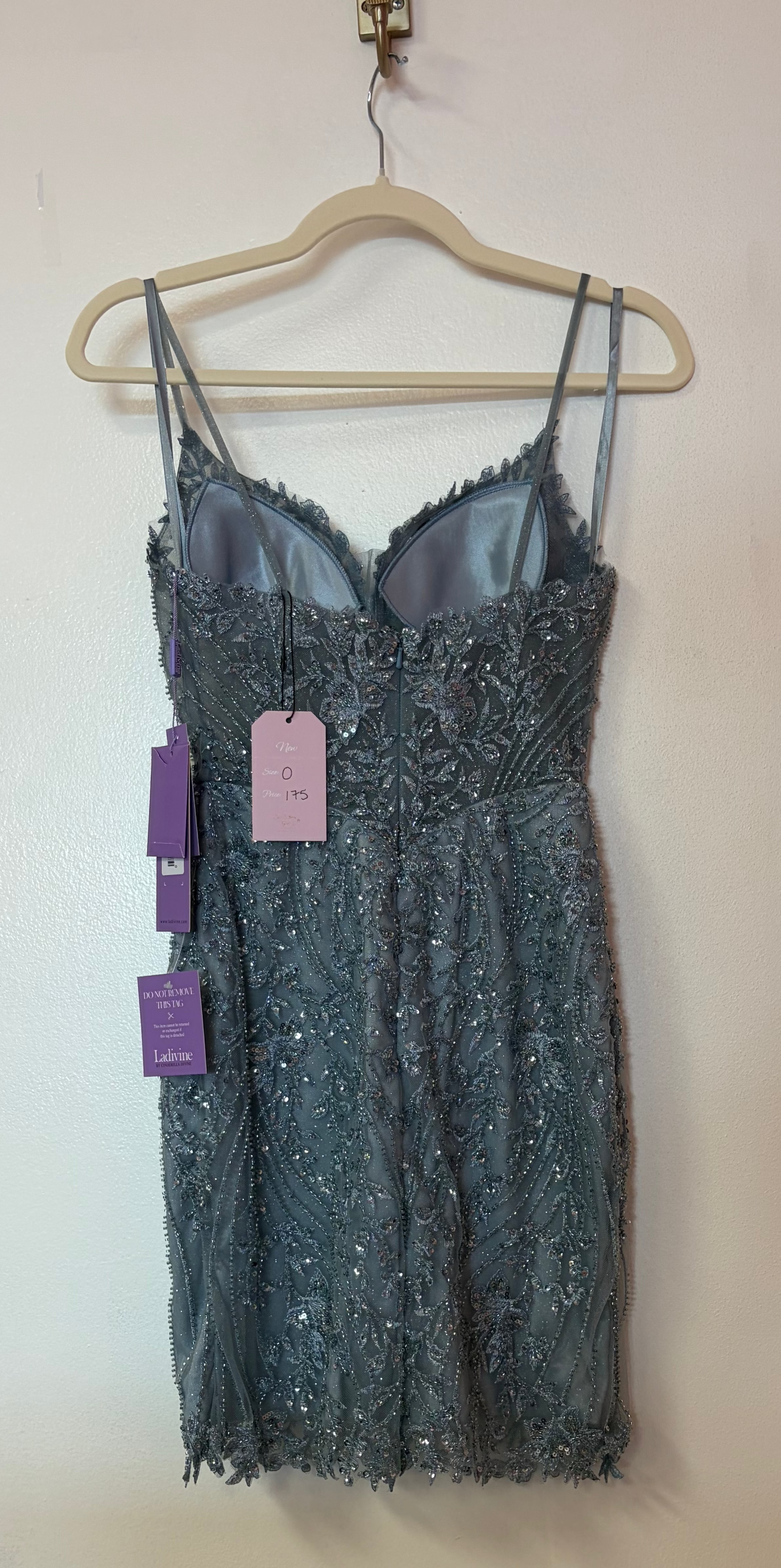 LaDivine CC389 – Smoky Blue Beaded Corset Cocktail Dress