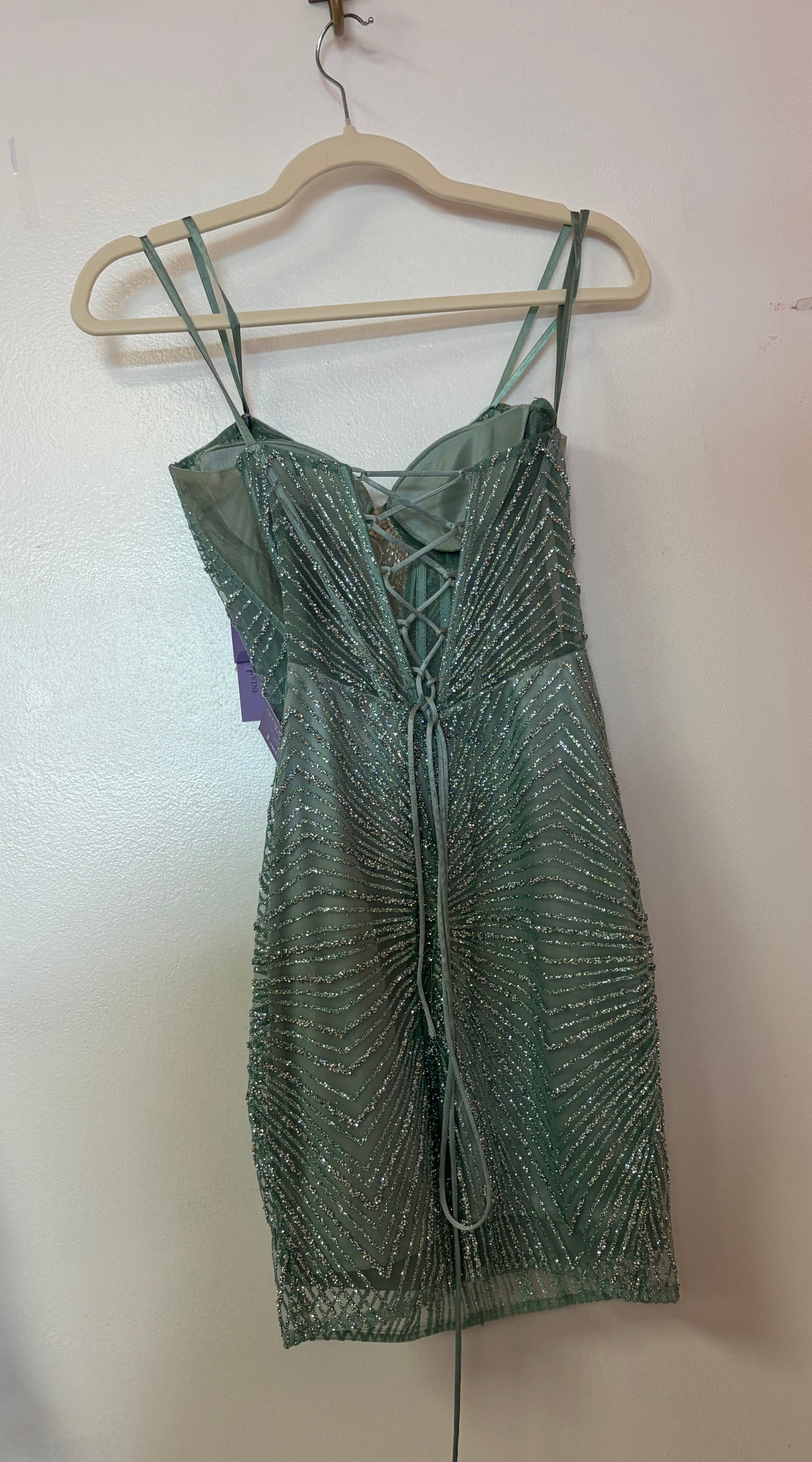 LaDivine J879 - Sage Crystal Starburst Cocktail Dress