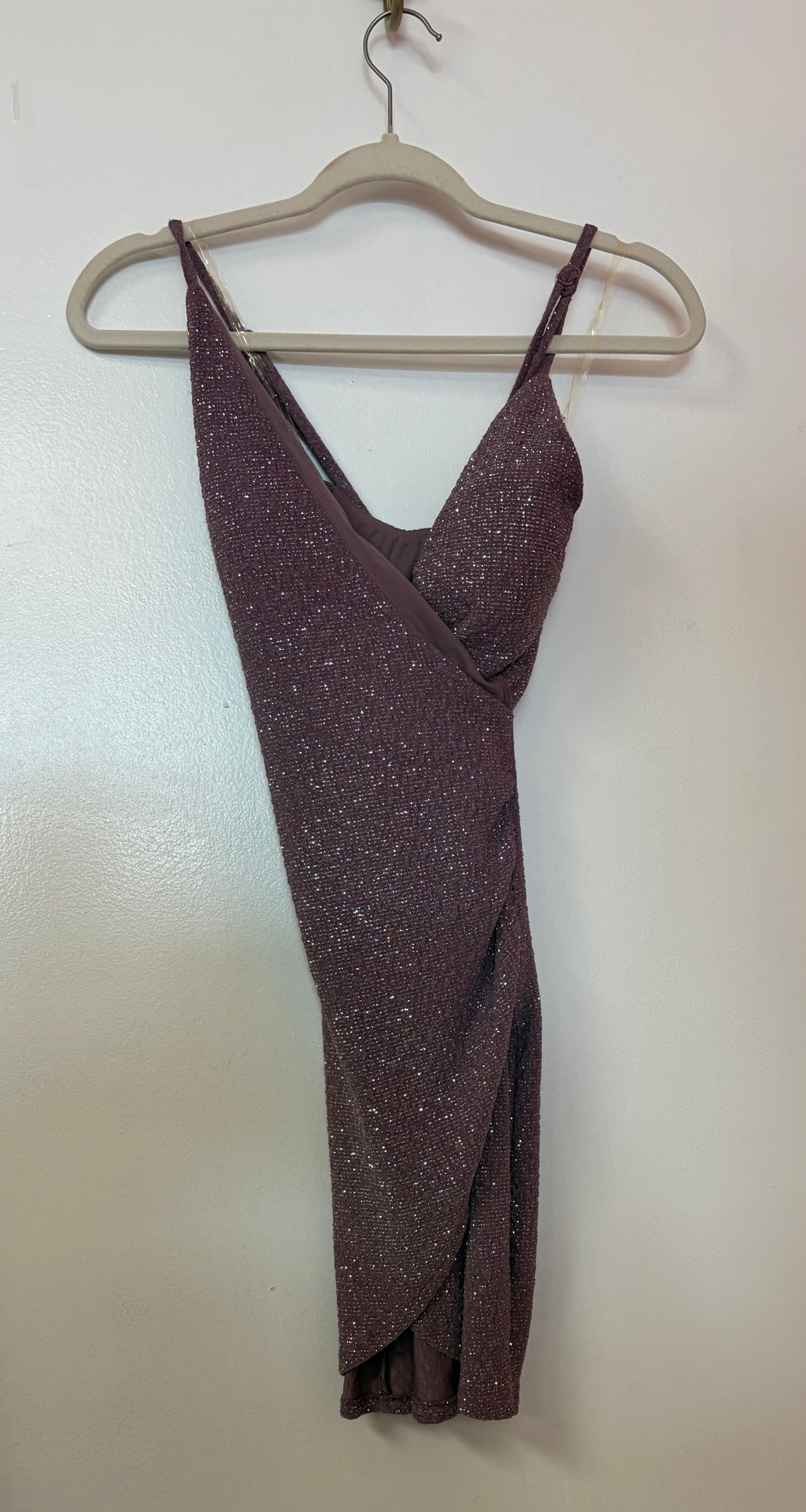 Speechless Mauve Glitter Wrap Cocktail Dress