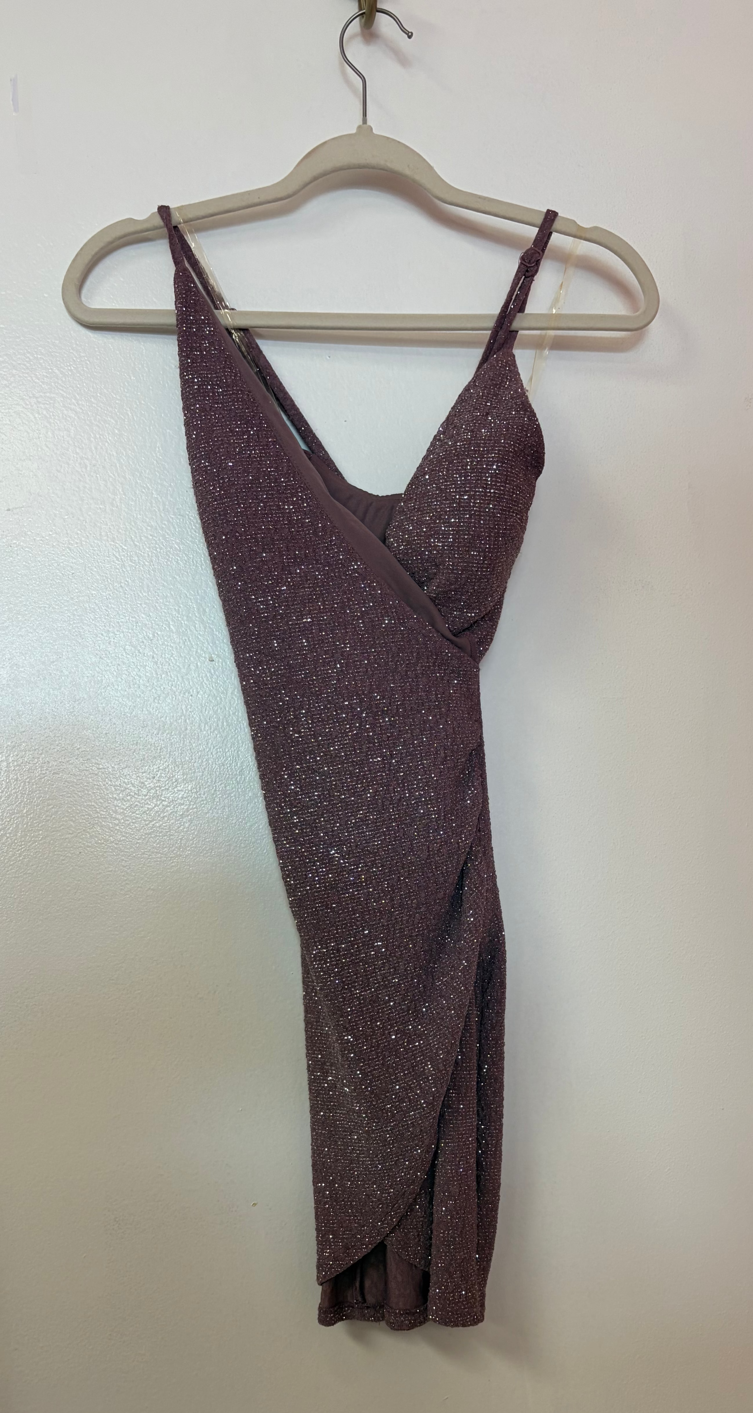 Speechless Mauve Glitter Wrap Cocktail Dress