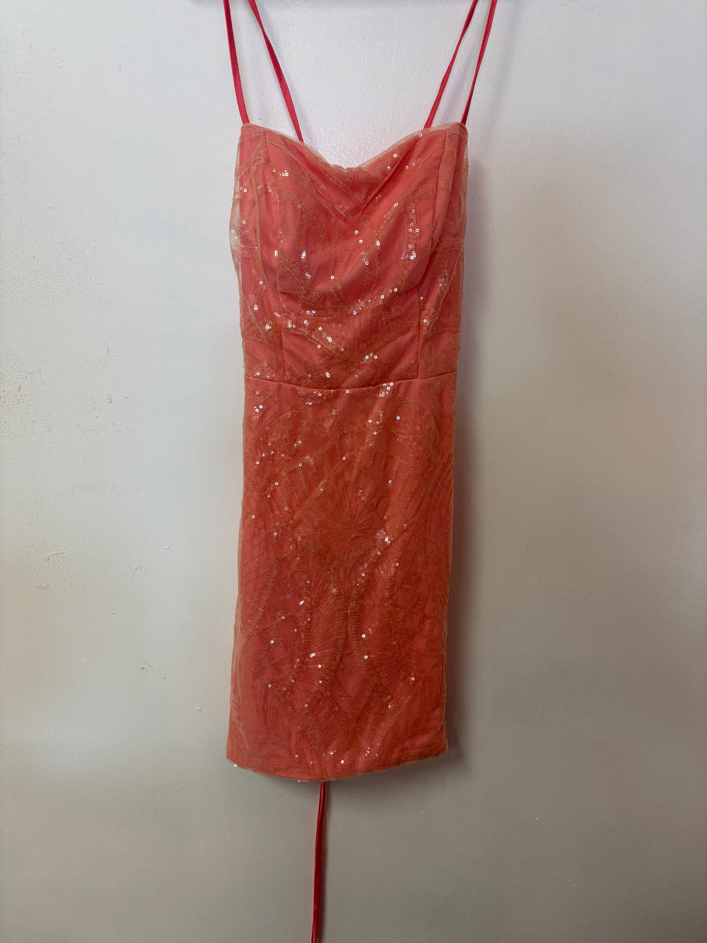 Wear Your Love Coral Sequin Lace-Up Cocktail Dress