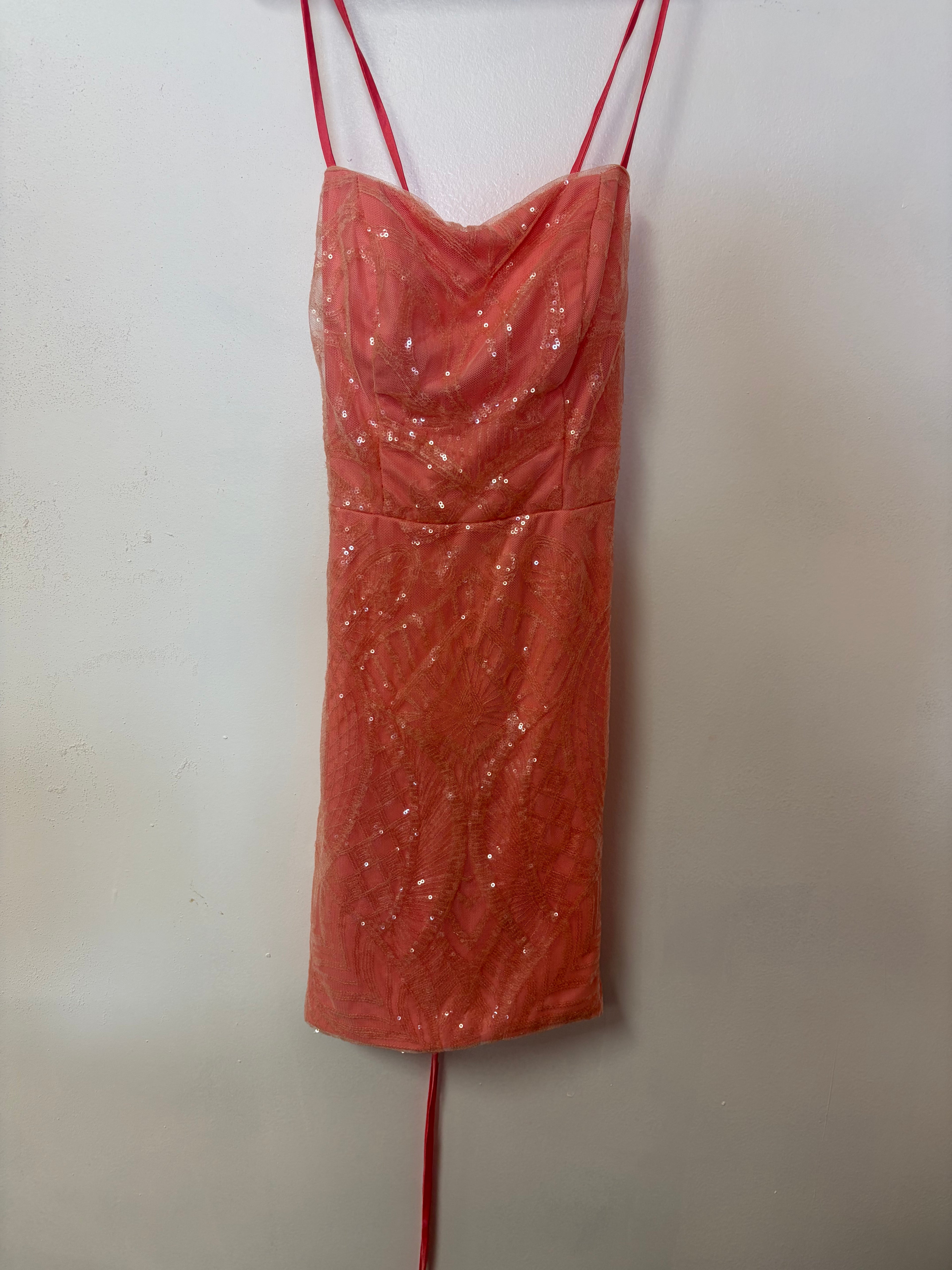 Wear Your Love Coral Sequin Lace-Up Cocktail Dress
