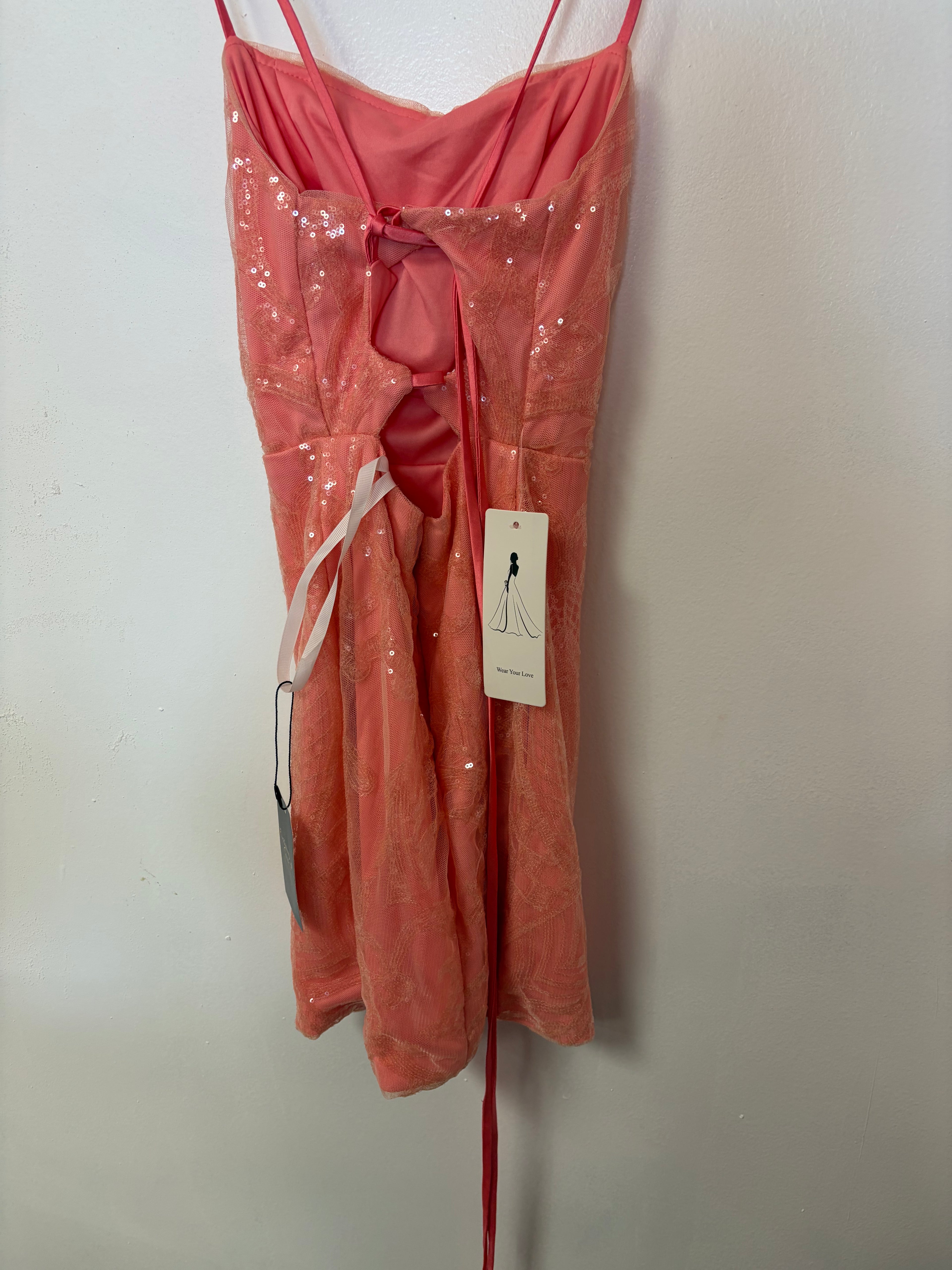 Wear Your Love Coral Sequin Lace-Up Cocktail Dress