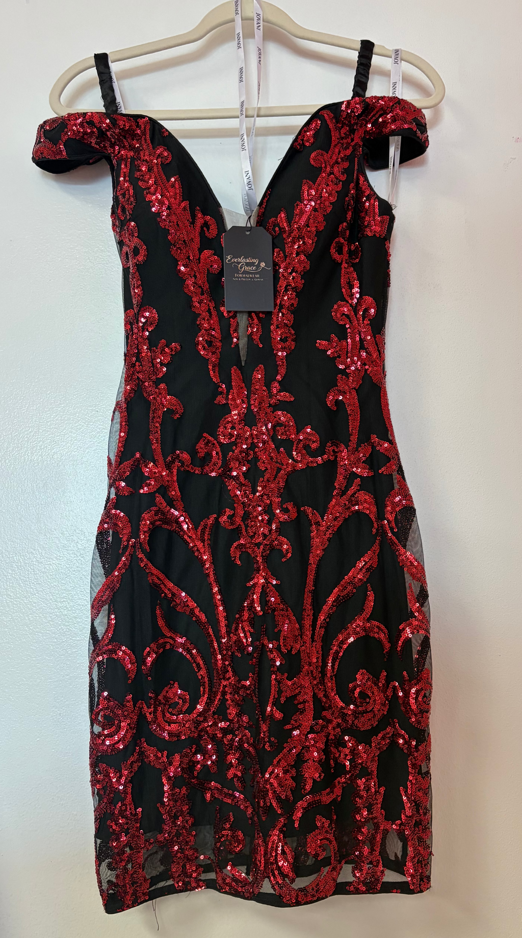 Jovani 2666 Red & Black Sequin Illusion Cocktail Dress