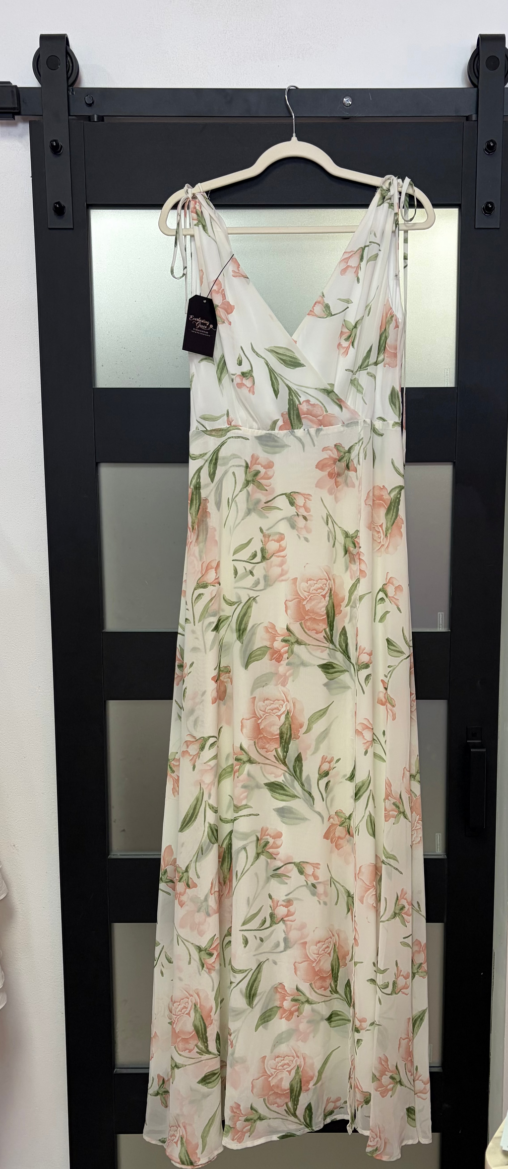 Lulus Ivory Floral Tie-Shoulder Maxi Dress