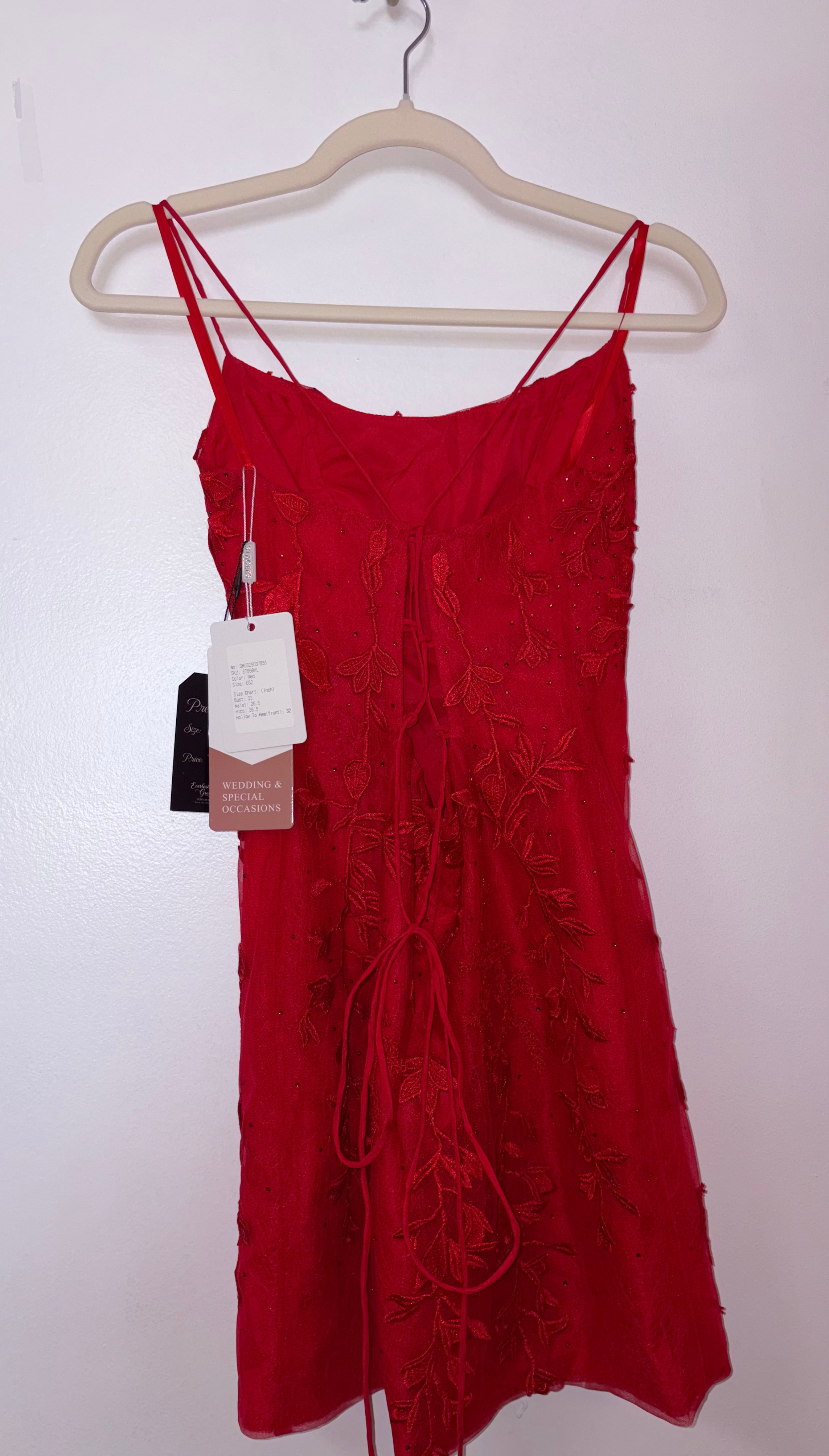 Stacees S7968 Red Lace Embroidered Corset Homecoming Dress
