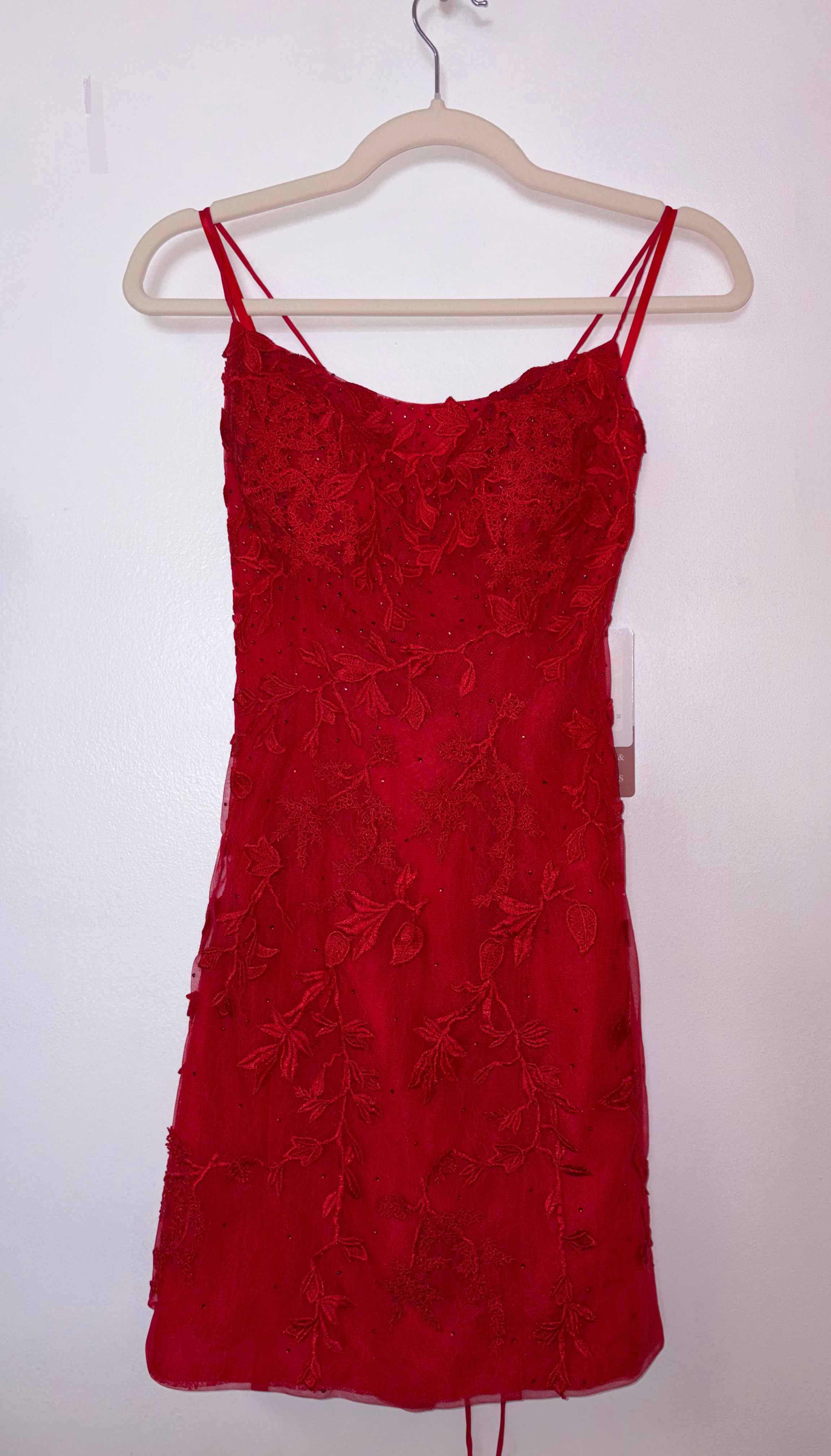 Stacees S7968 Red Lace Embroidered Corset Homecoming Dress