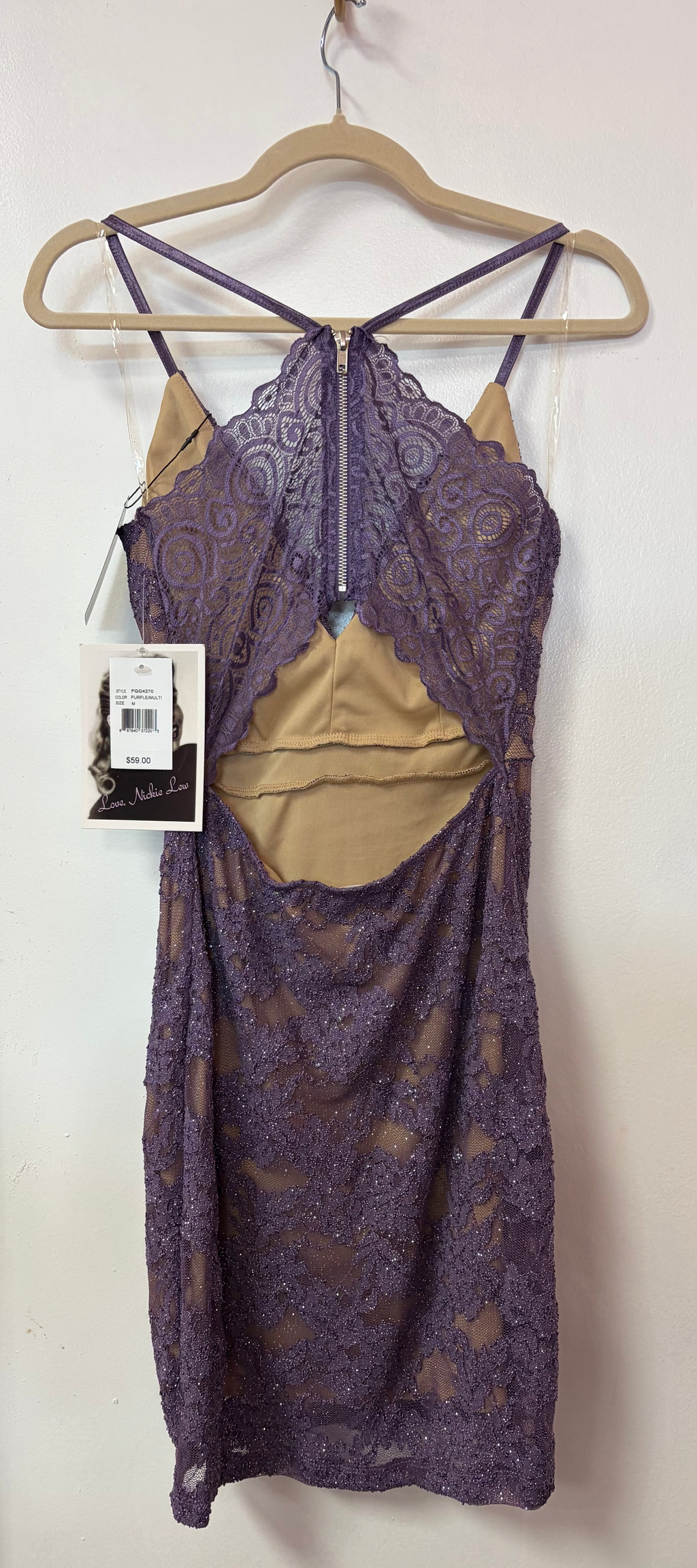 Love, Nickie Lew Plum Lace Open-Back Skater Dress