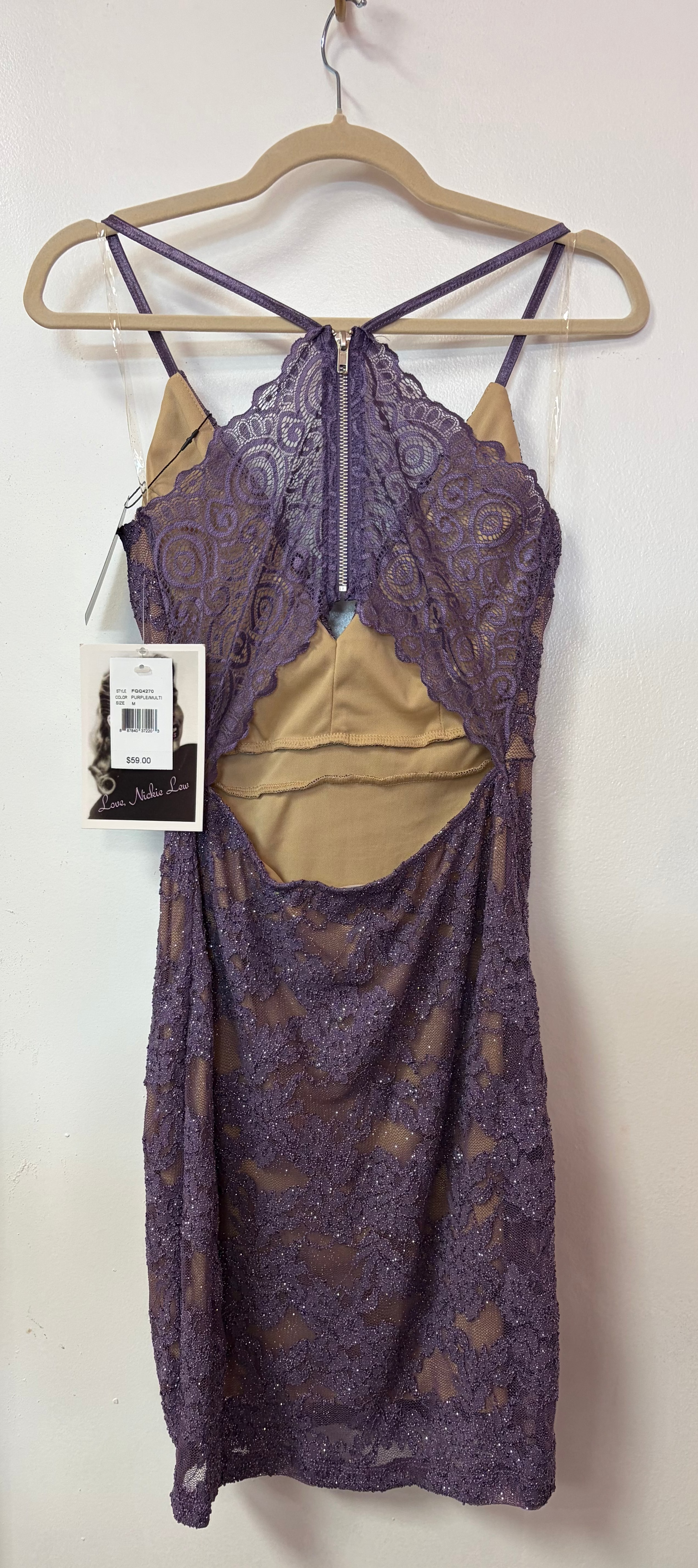 Love, Nickie Lew Plum Lace Open-Back Skater Dress