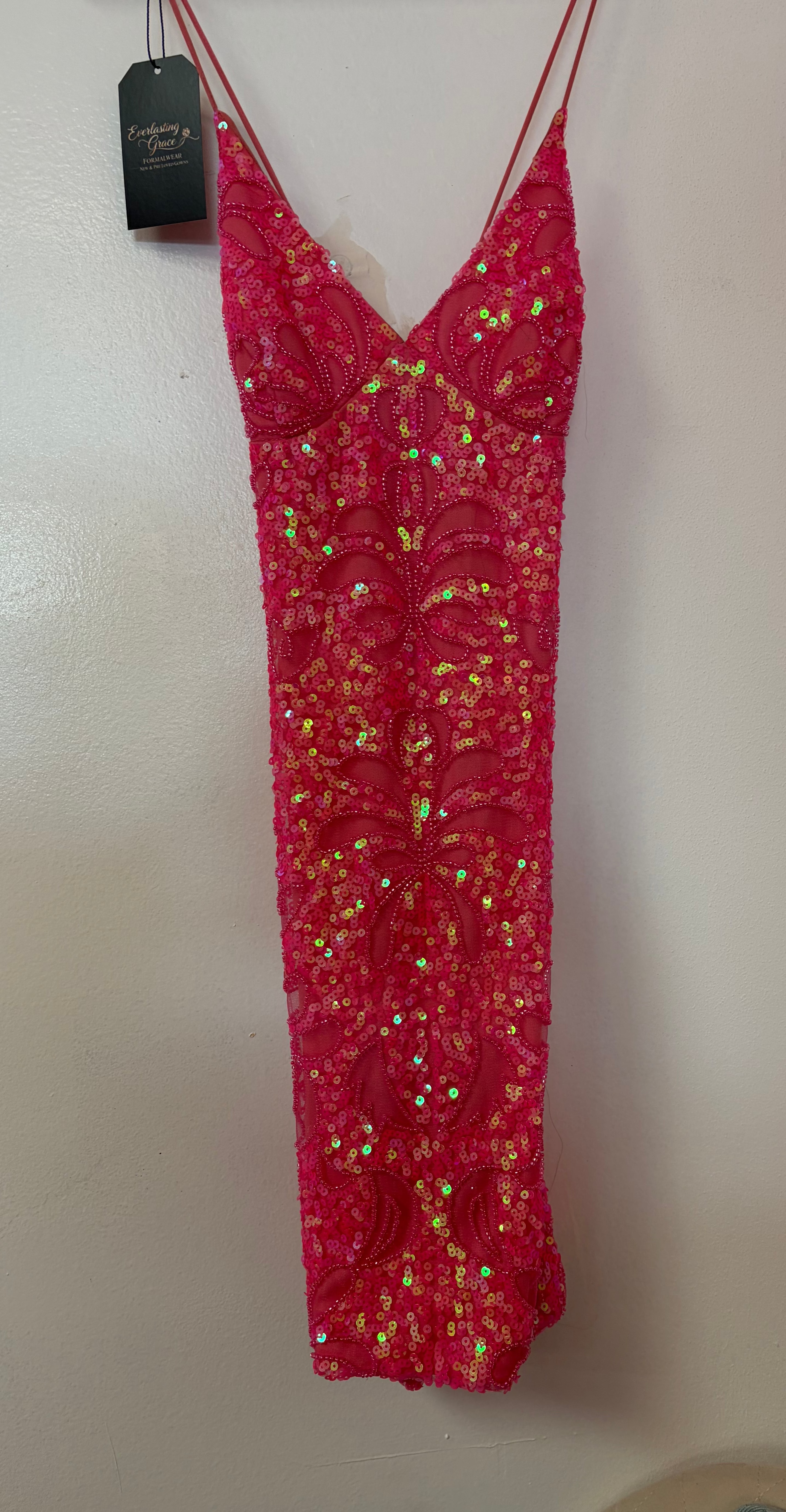 Hot Pink Sequin Lace-Up Bodycon Mini Dress